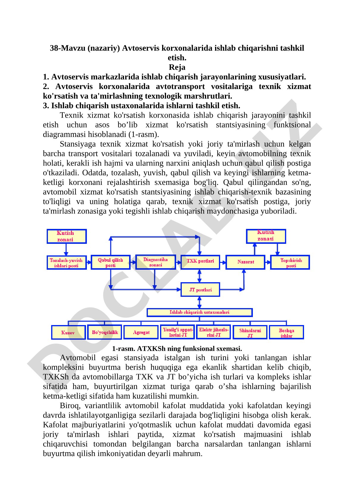 Avtoservis korxonalarida ishlab chiqarishni tashkil etish