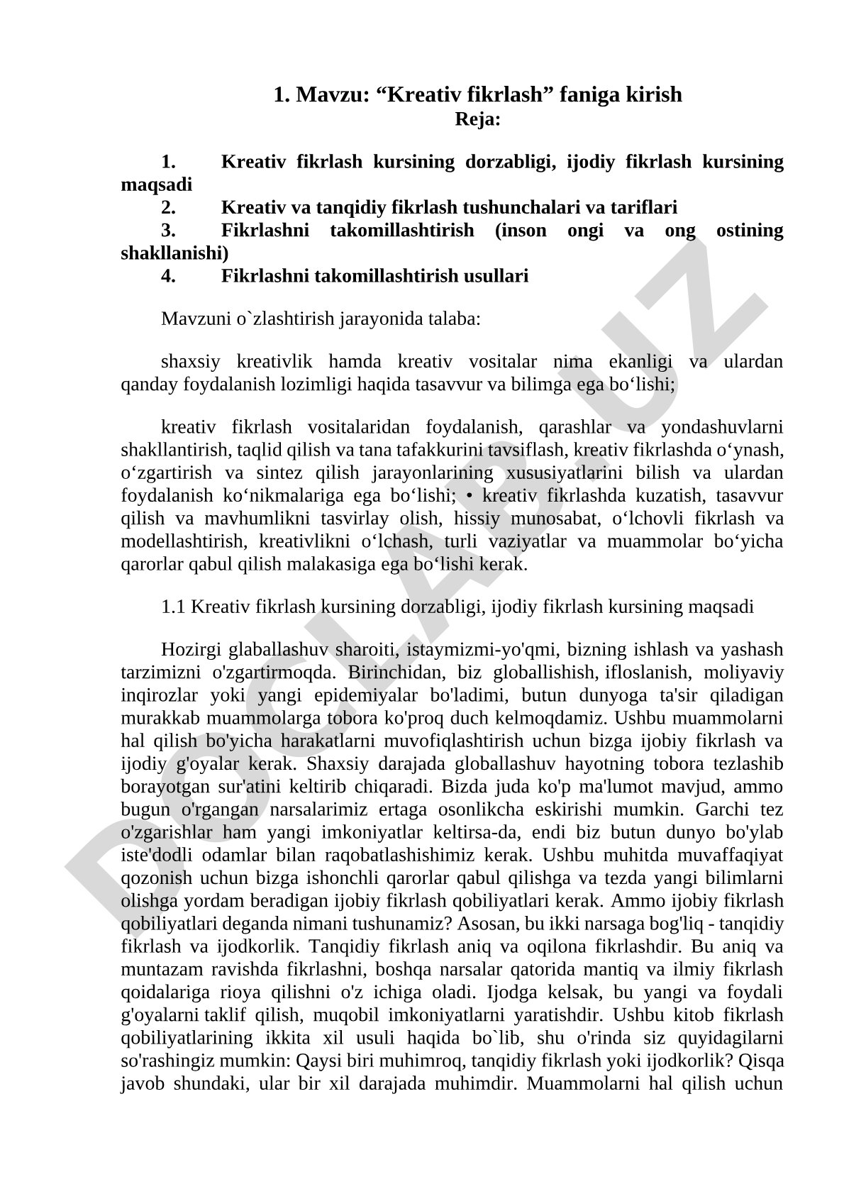 Kreativ fikrlash faniga kirish