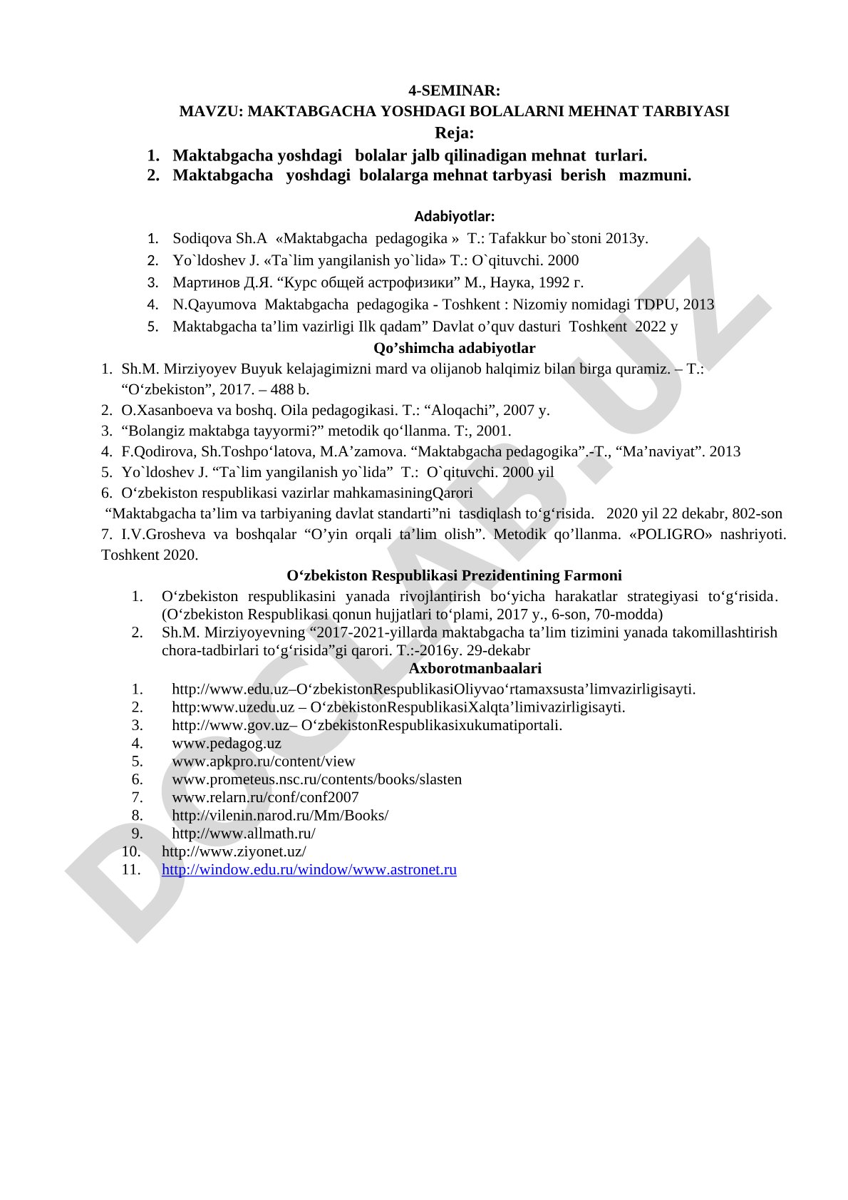 Maktabgacha yoshdagi bolalarni mehnat tarbiyasi