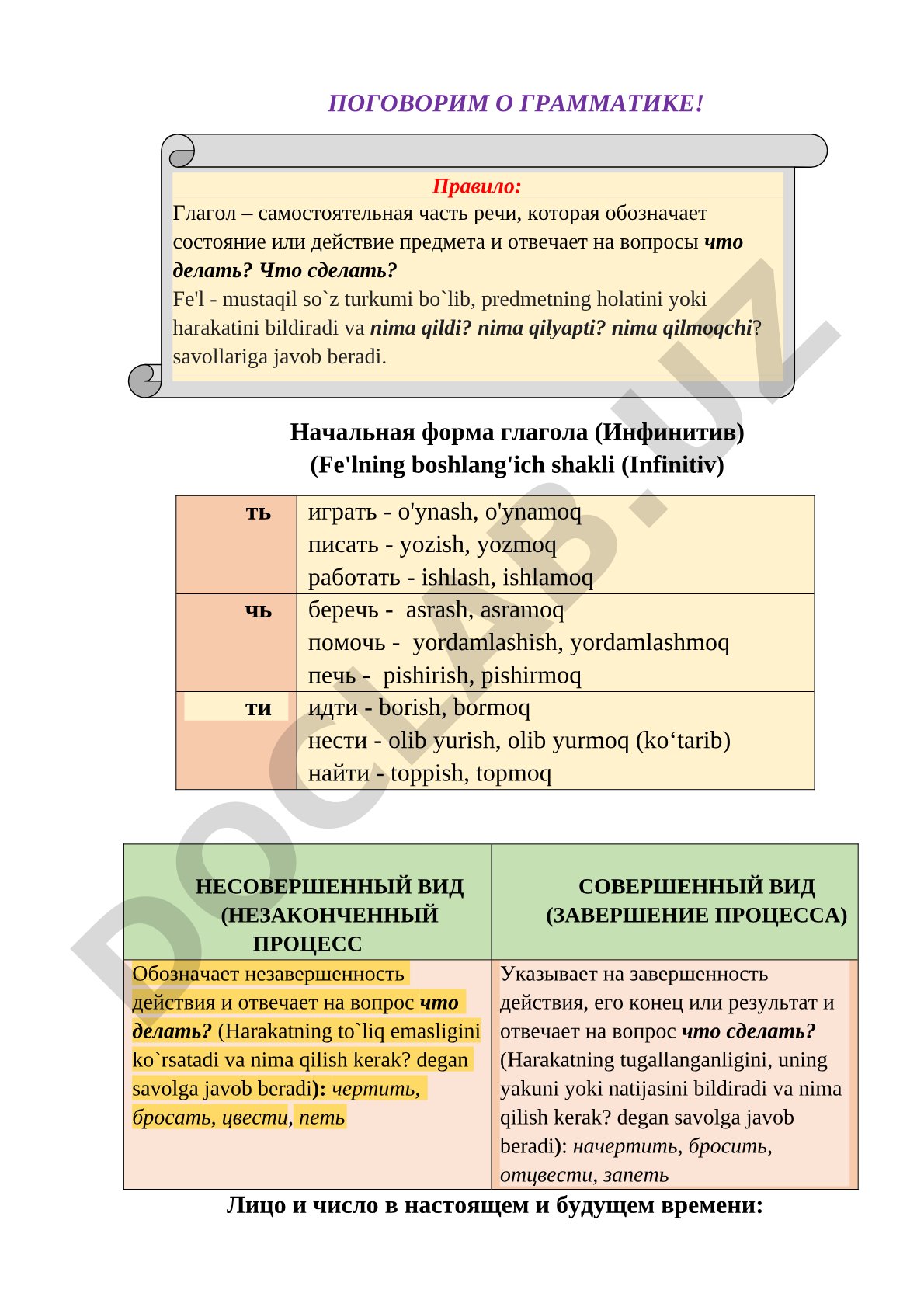 Определение глагола, инфинитив, совершенный и несовершенный вид