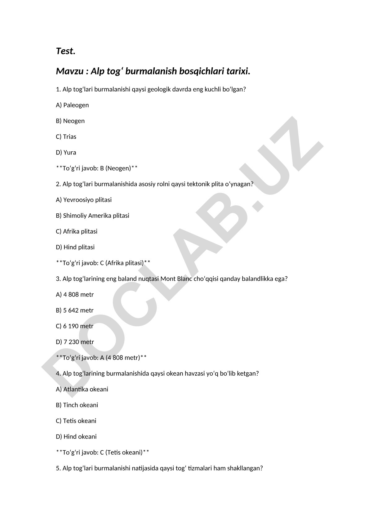 Alp togʻ burmalanish bosqichlari tarixi