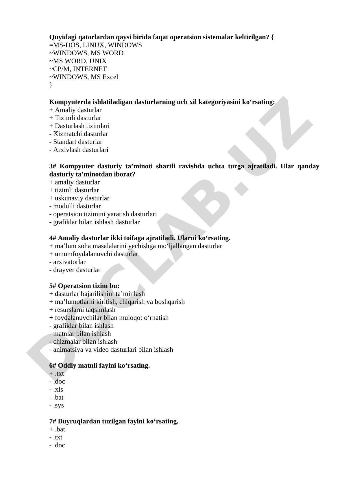 Operatsion sistemalar va dasturiy ta'minot