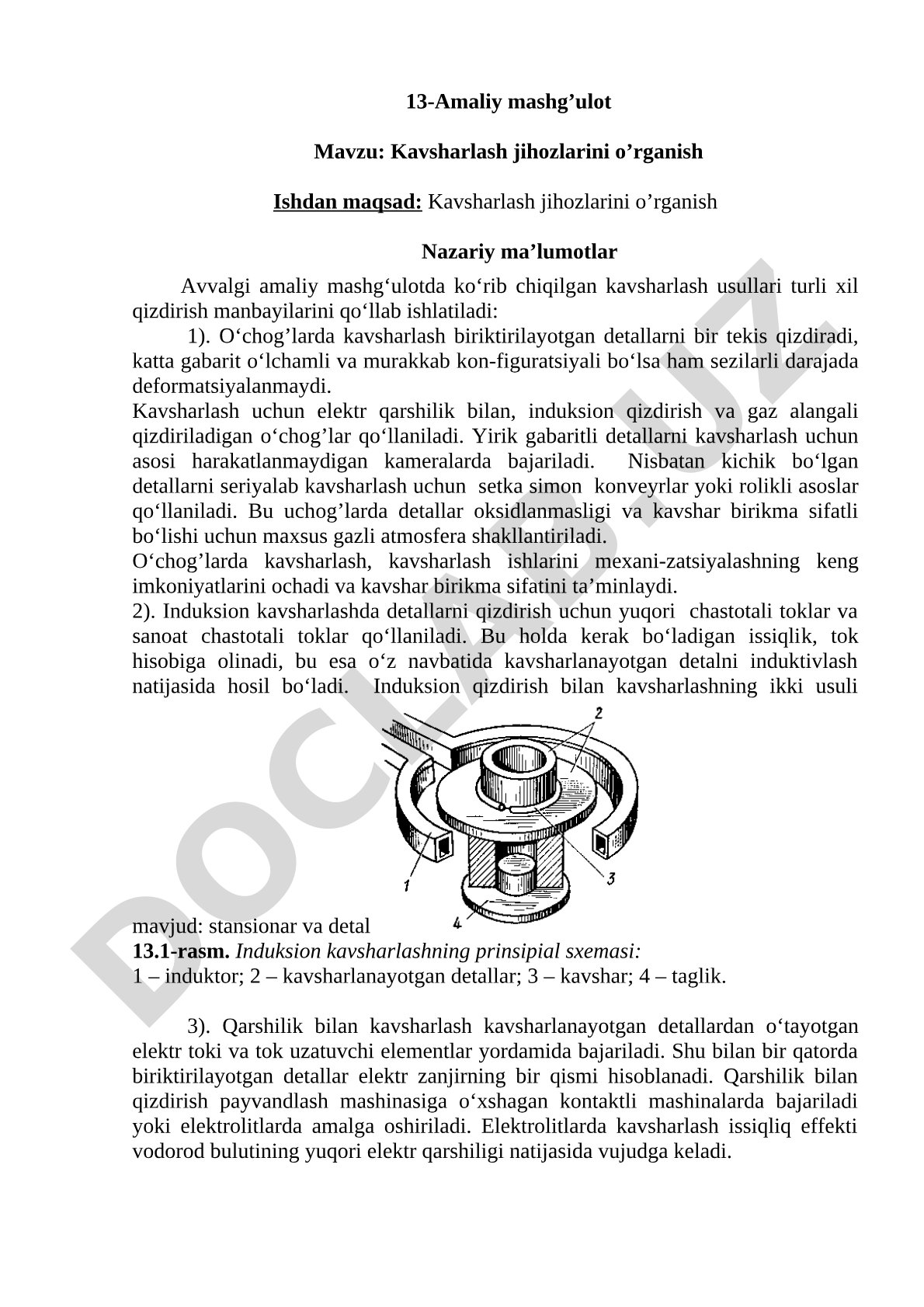 Kavsharlash jihozlarini o'rganish bo'yicha amaliy mashg'ulot materiali