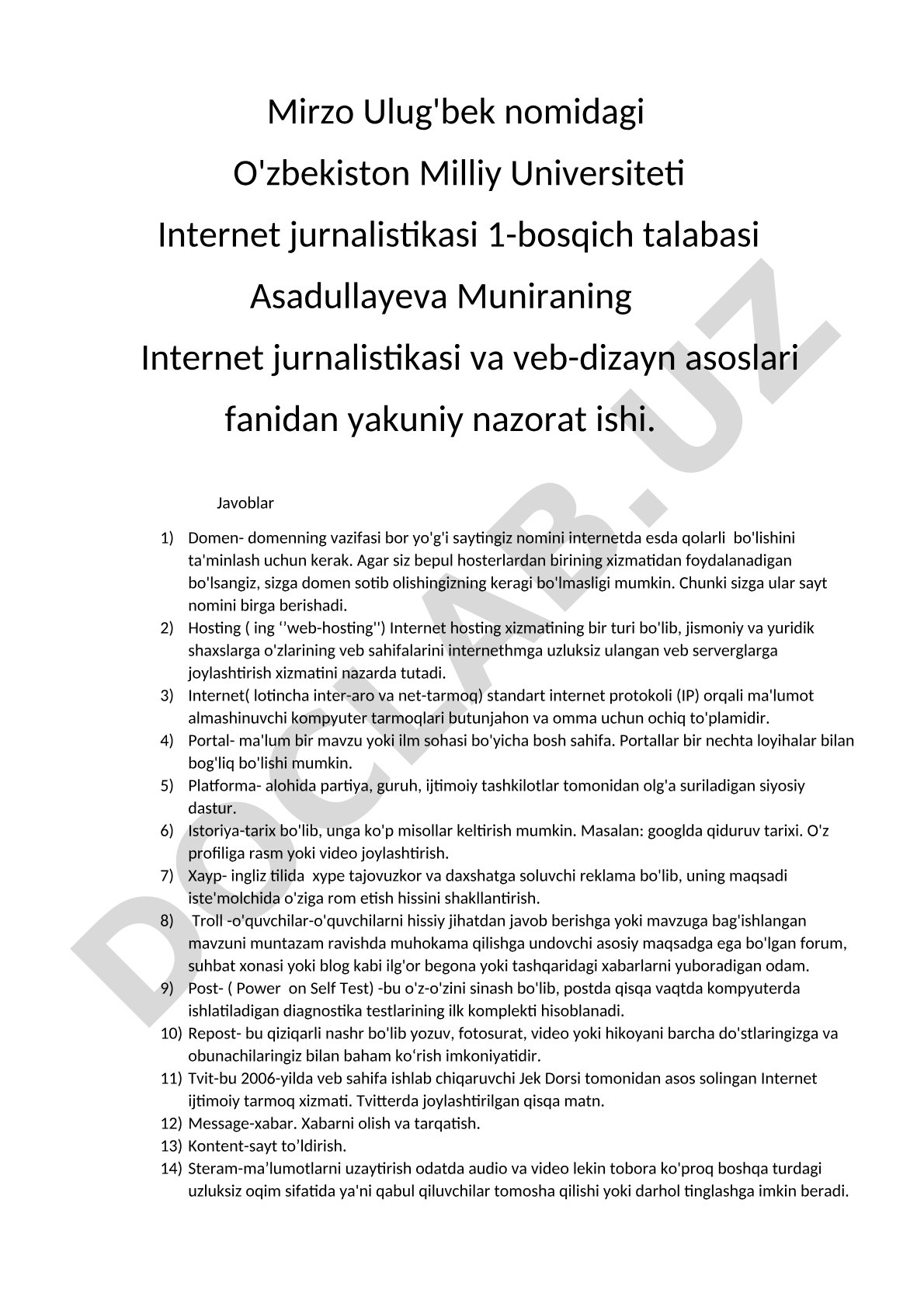 Internet jurnalistikasi va veb-dizayn asoslari terminlari