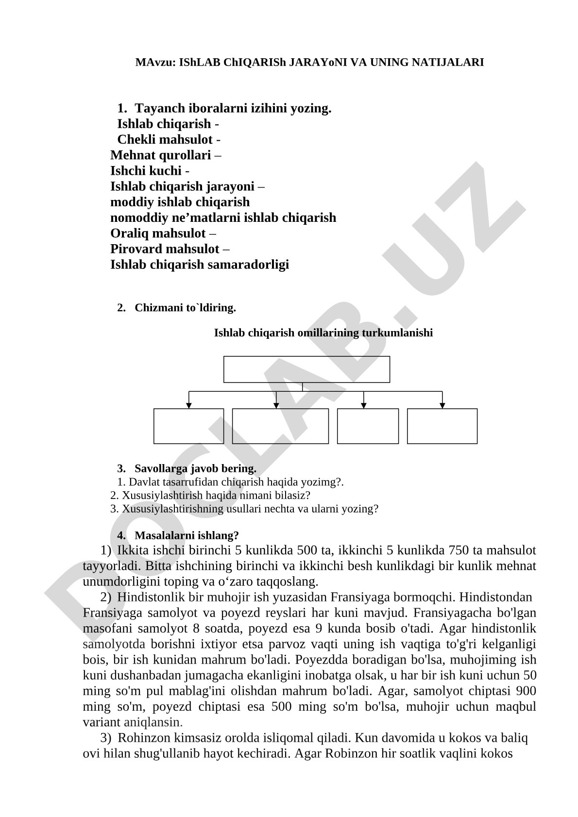 Ishlab chiqarish jarayoni va uning natijalari