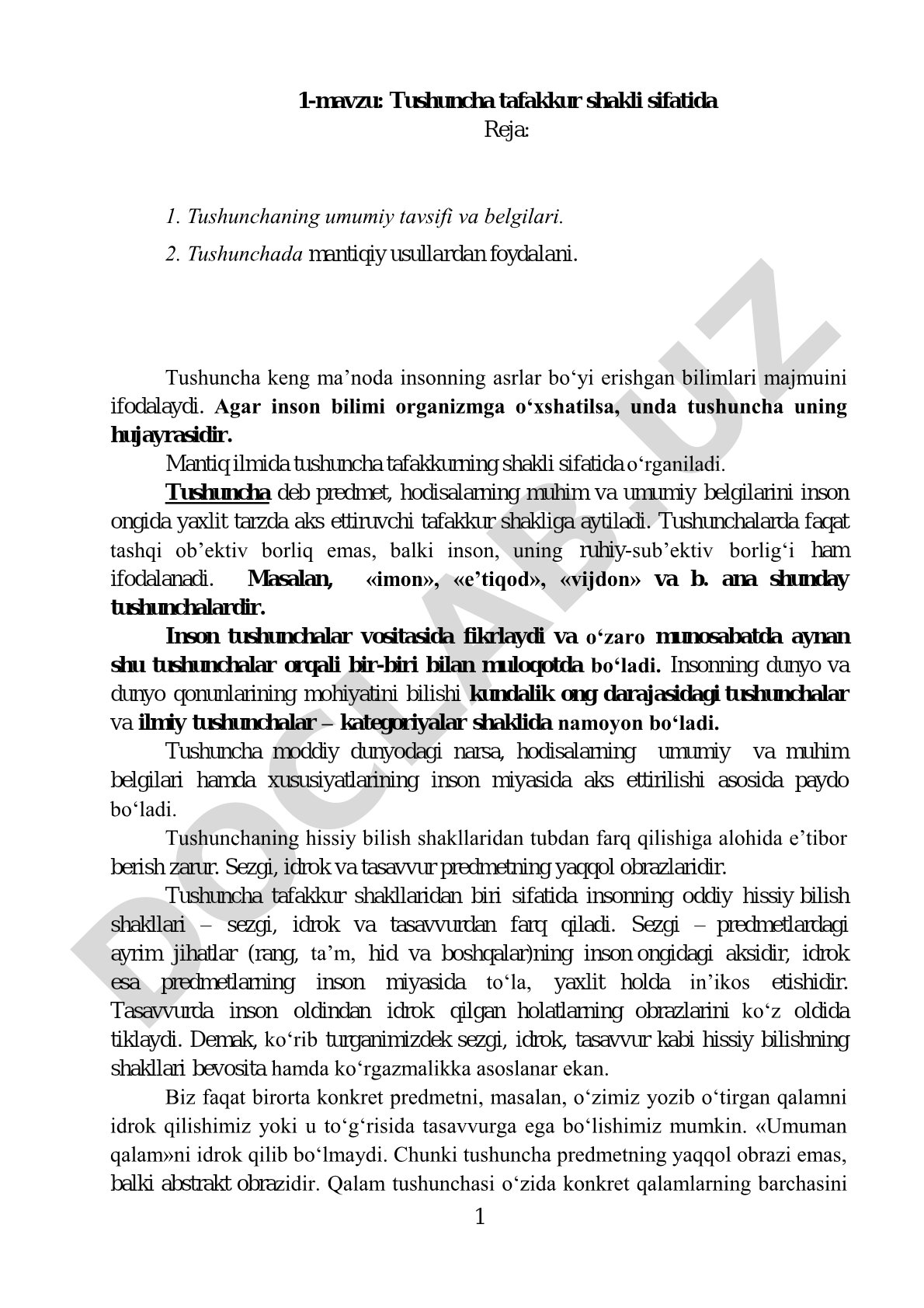 Tushuncha tafakkur shakli sifatida