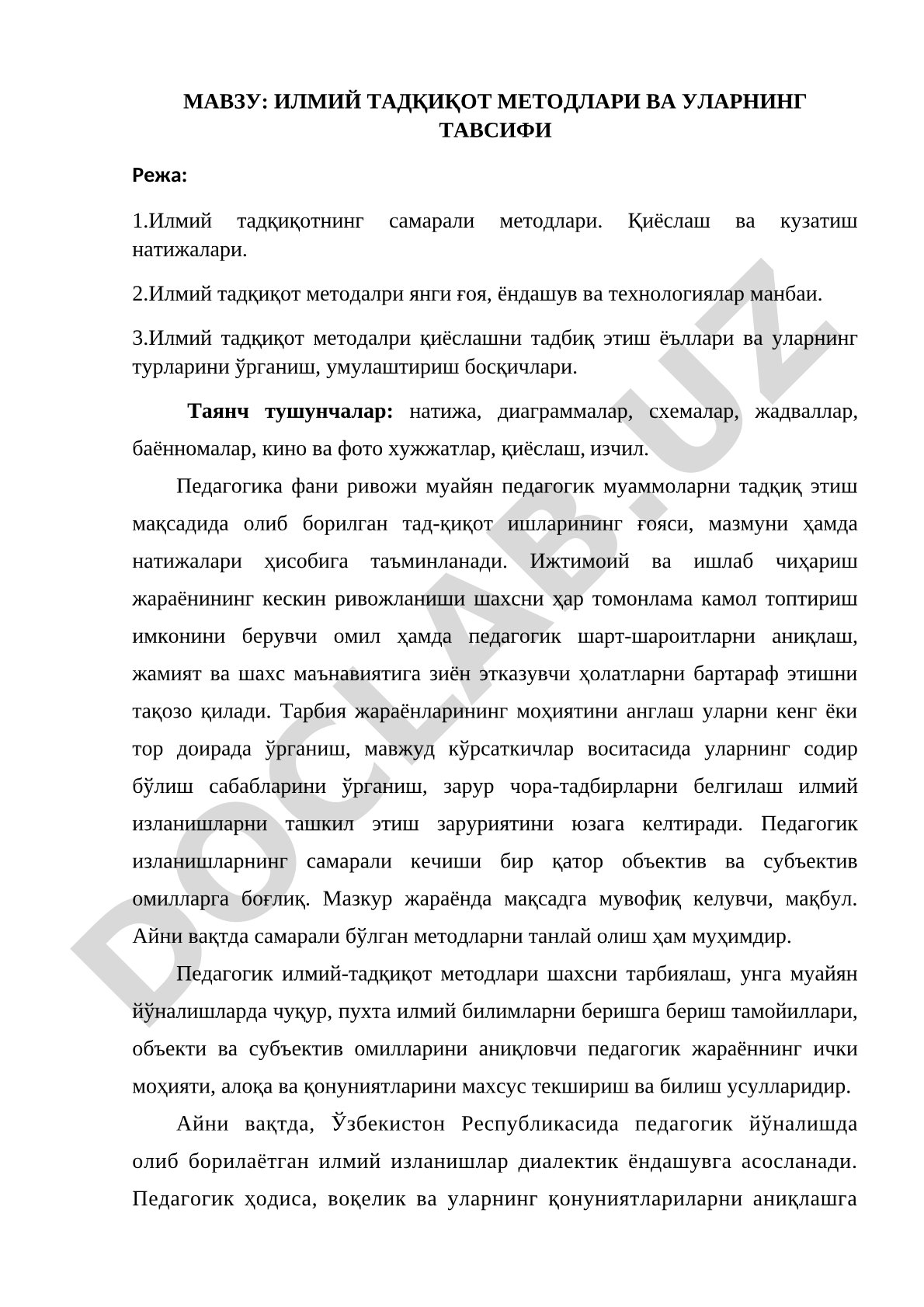 Ilmiy tadqiqot metodlari va ularning tavsifi