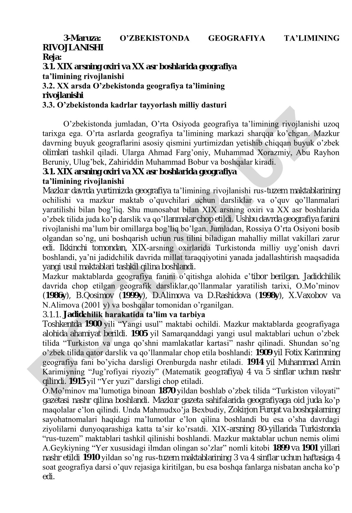 O‘zbekistonda geografiya ta’limining rivojlanishi