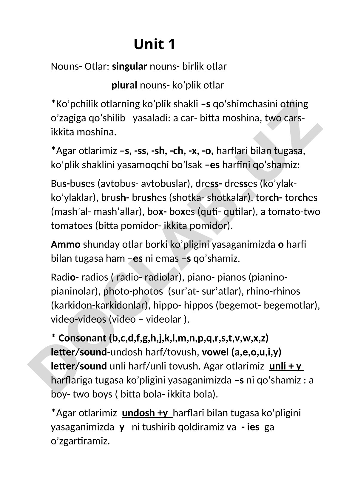 Ingliz tilida otlarning birlik va ko'plik shakllari