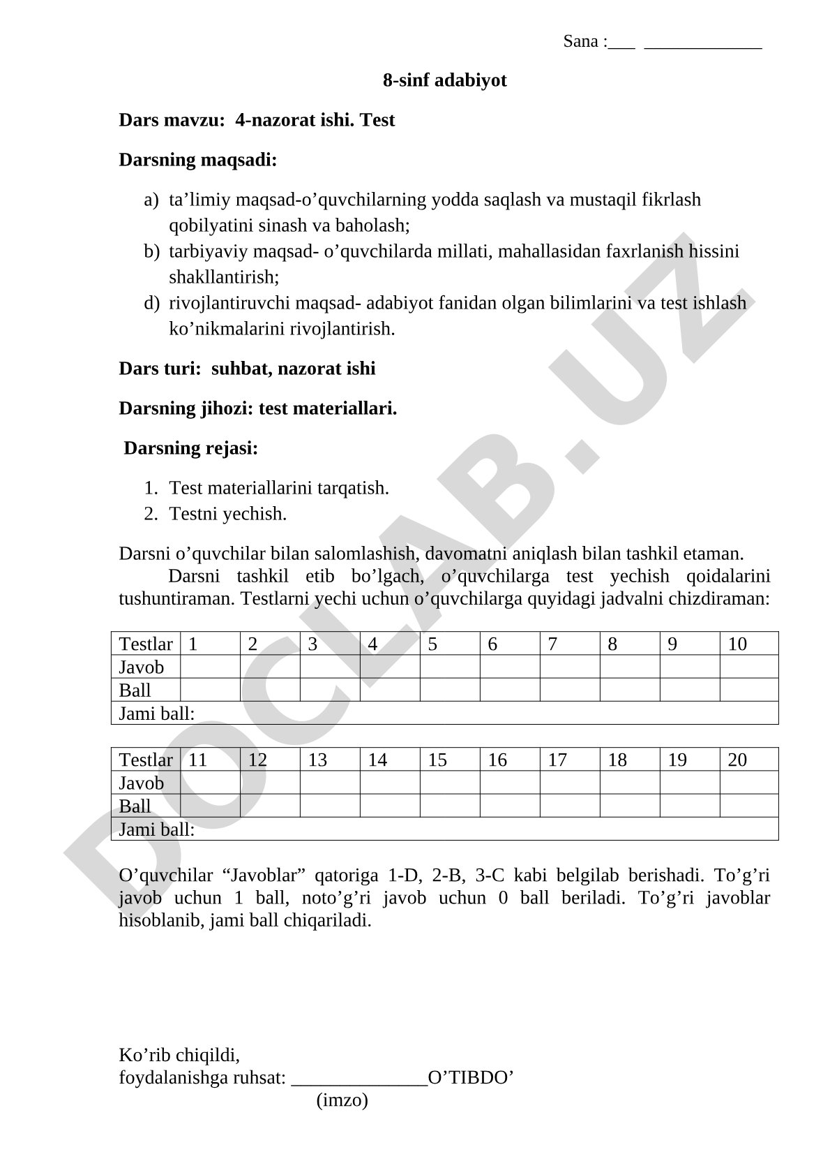 4-nazorat ishi. Test