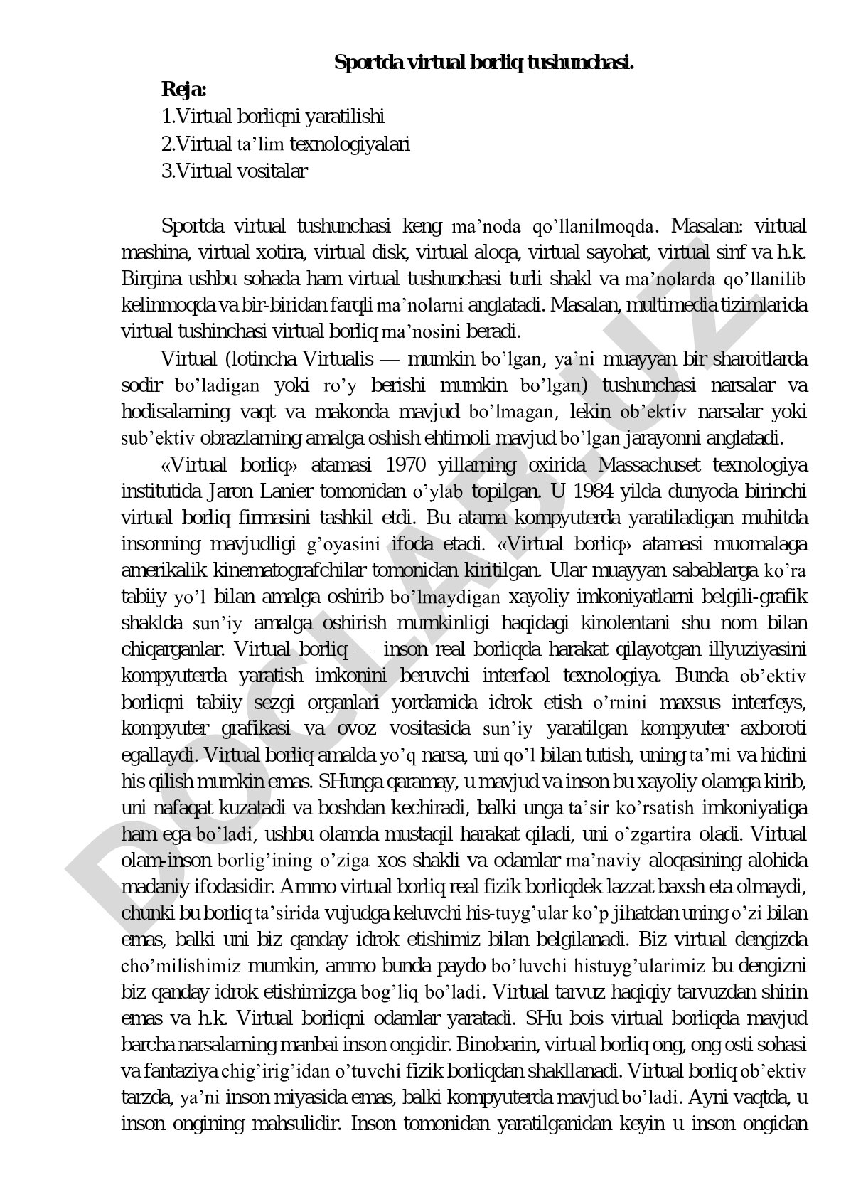 Sportda virtual borliq tushunchasi