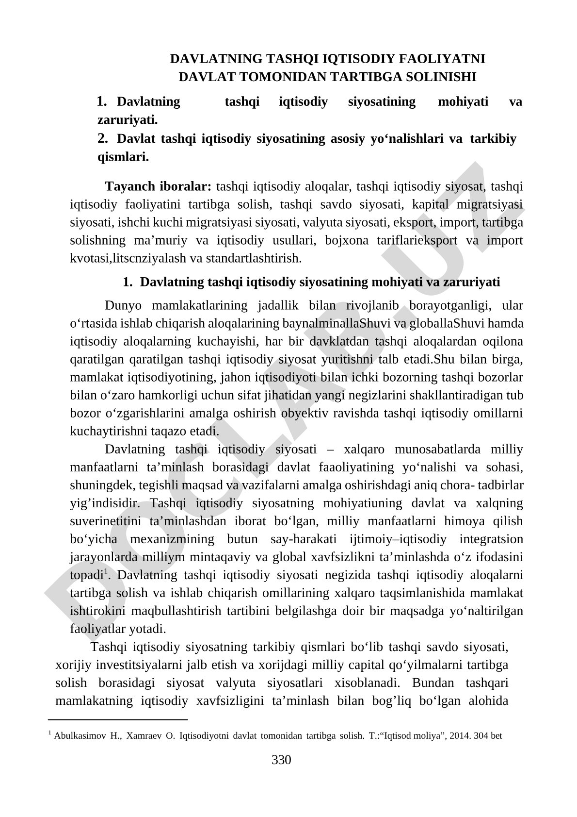 Davlatning tashqi iqtisodiy faoliyatni davlat tomonidan tartibga solinishi