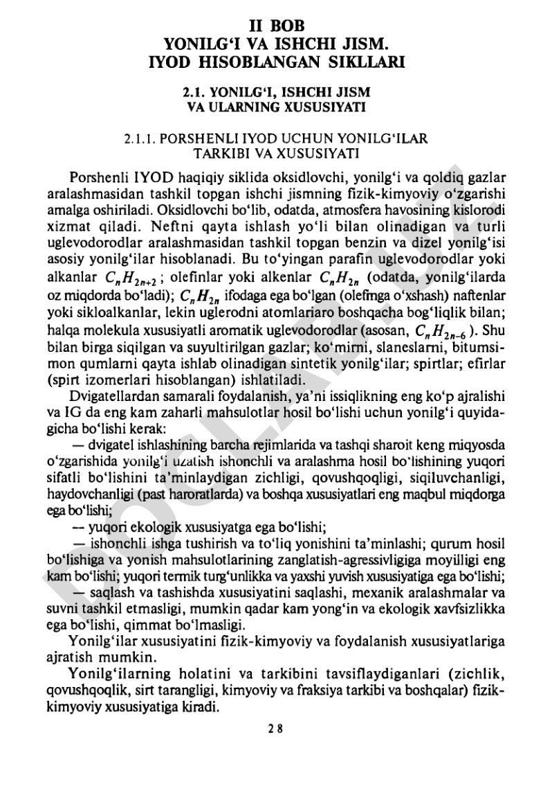 Yonilg'i, ishchi jism va ularning xususiyati