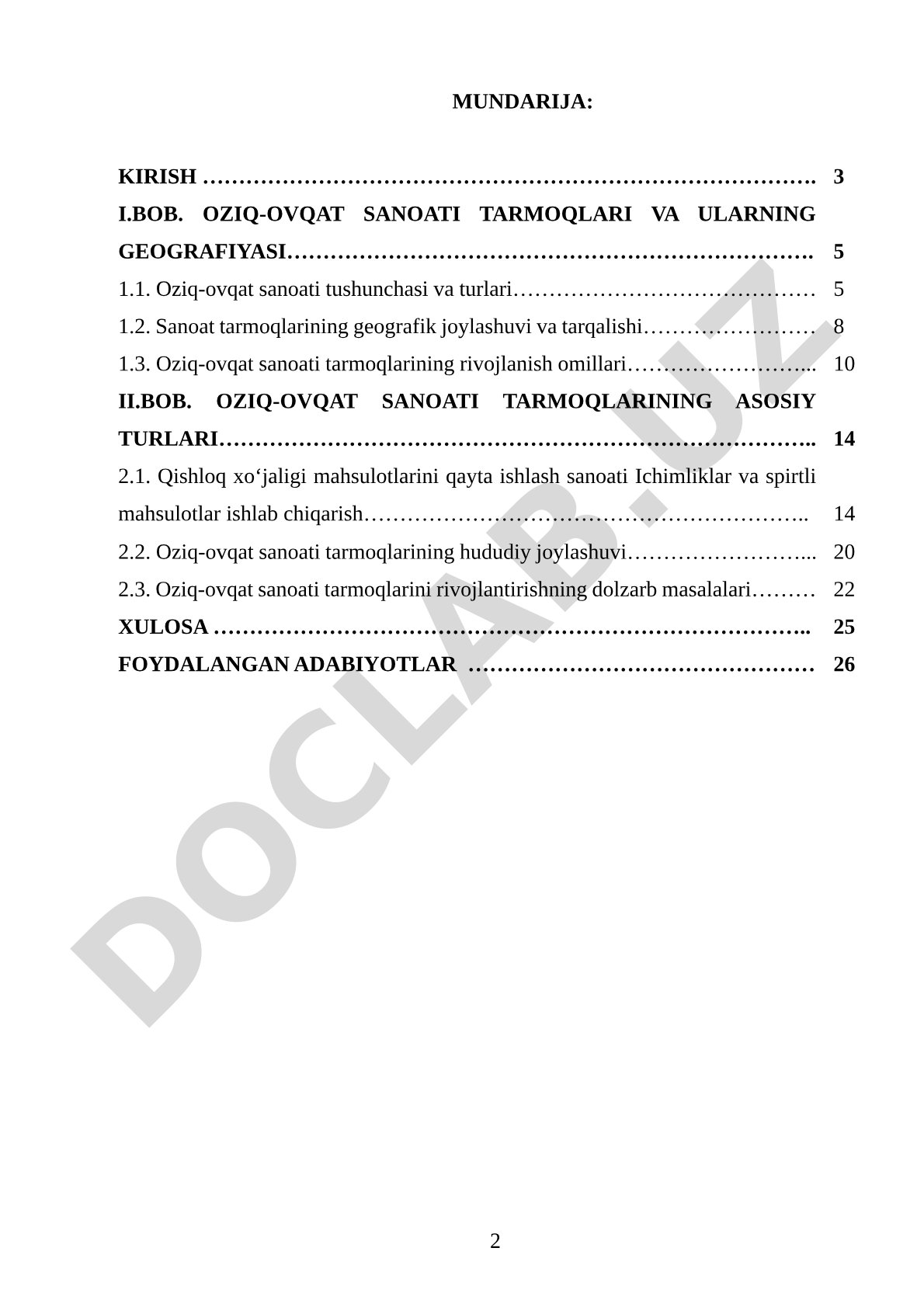 Oziq ovqat sanoati tarmoqlari geografiyasi
