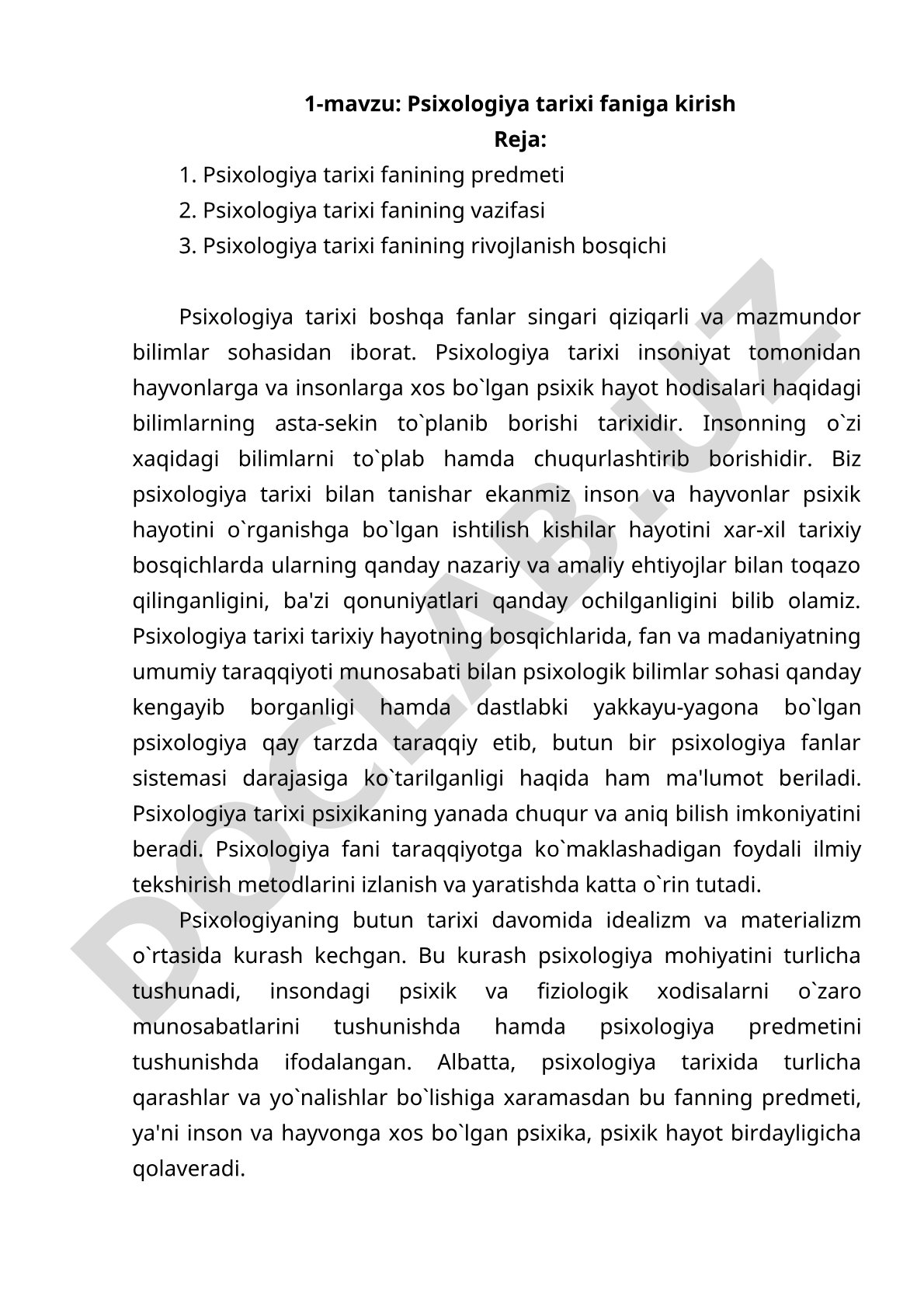 Psixologiya tarixi faniga kirish