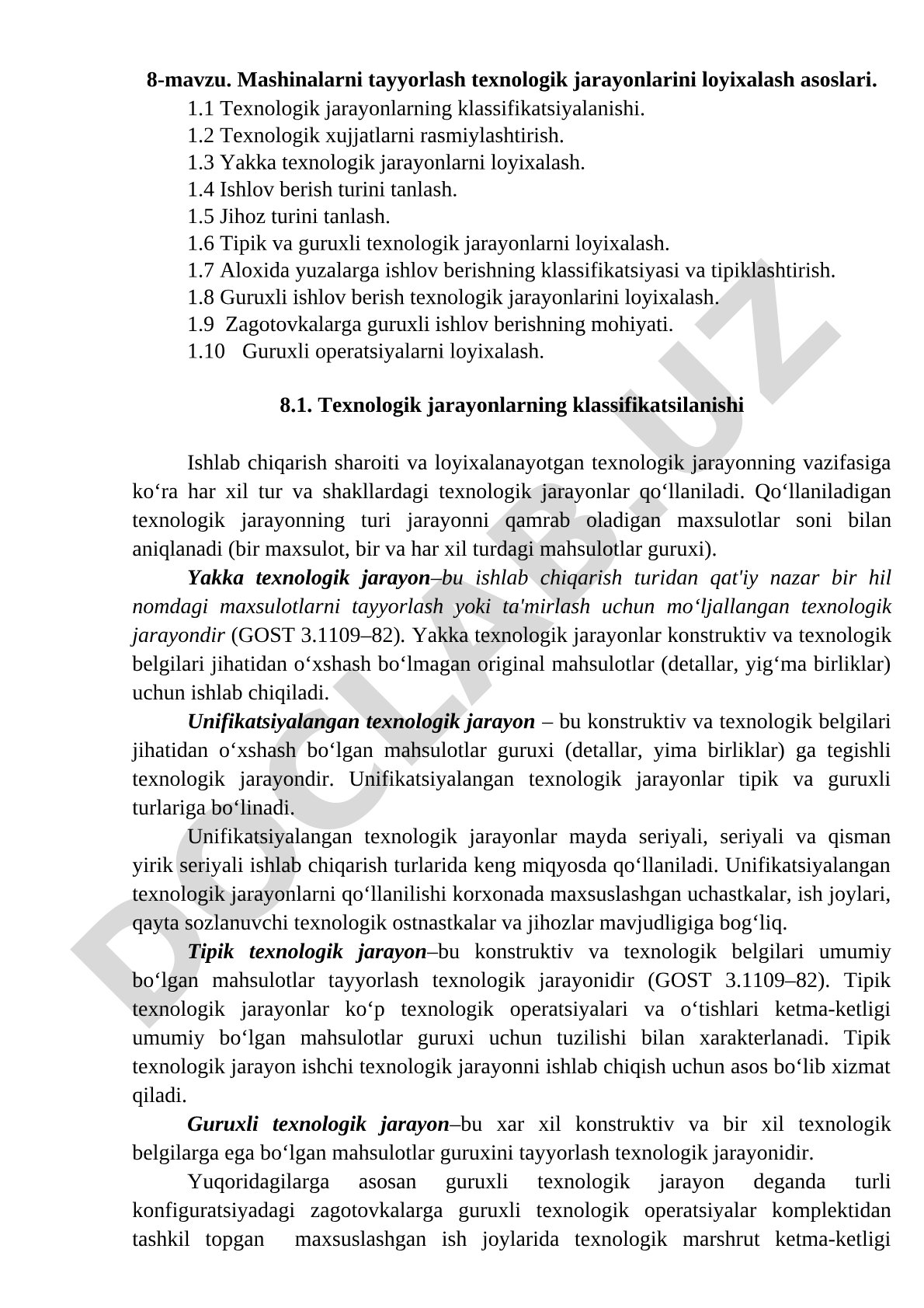 Mashinalarni tayyorlash texnologik jarayonlarini loyixalash asoslari