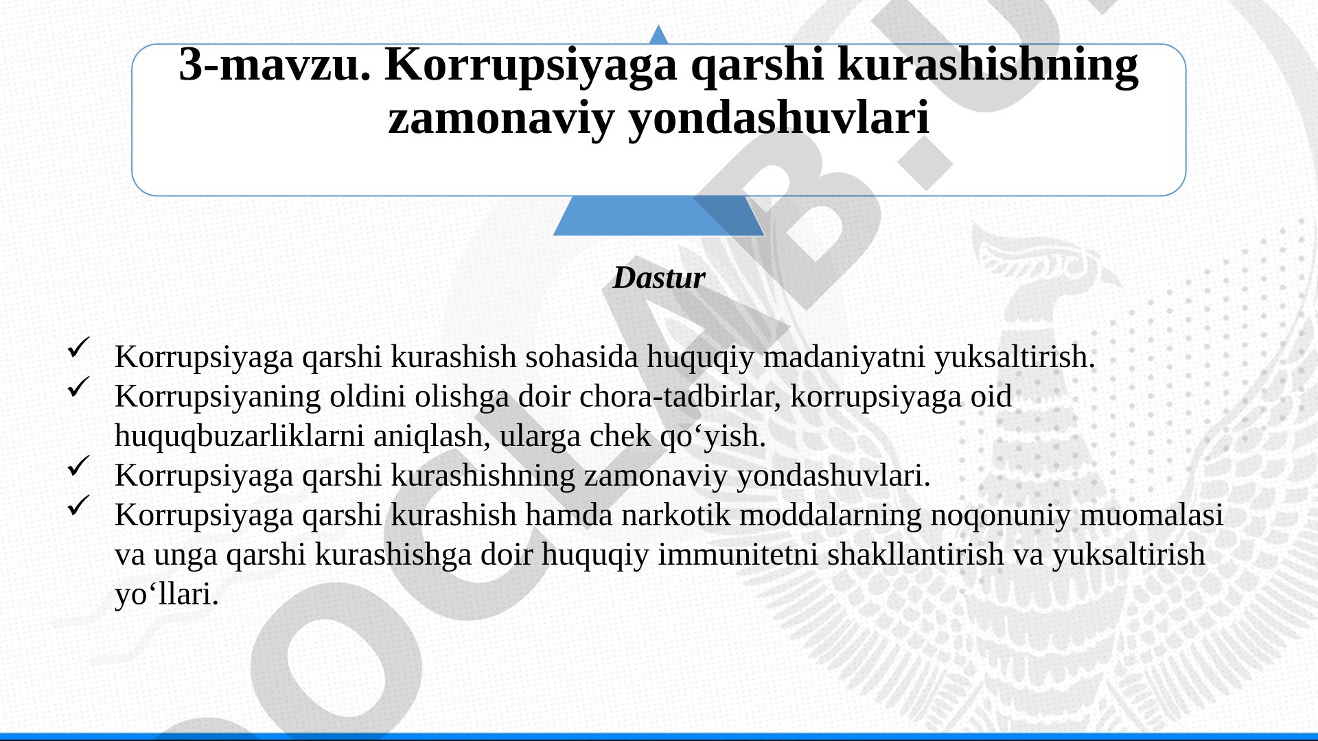 Korrupsiyaga qarshi kurashishning zamonaviy yondashuvlari