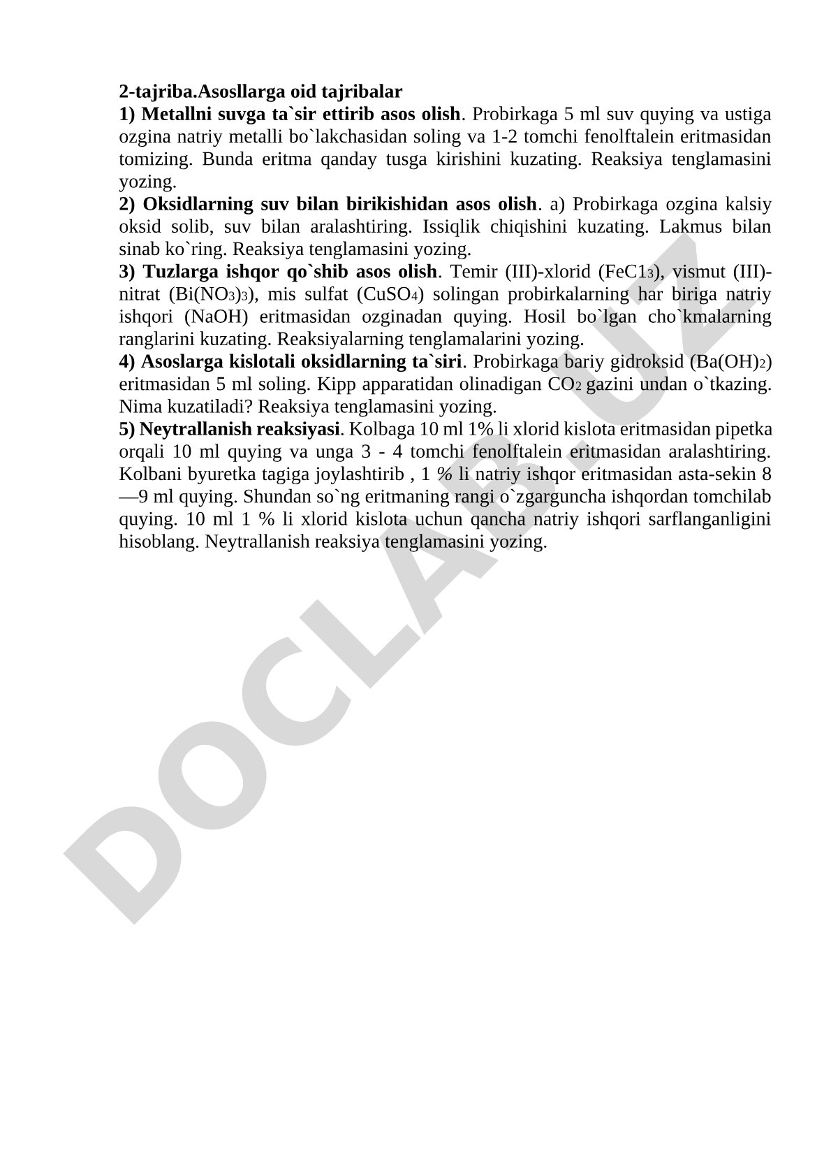 Asoslarga oid tajribalar