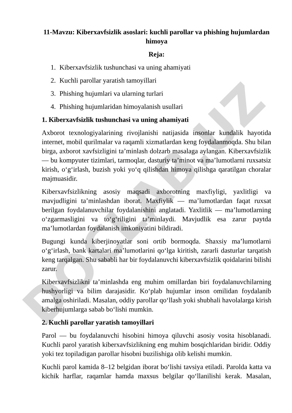 Kiberxavfsizlik asoslari: kuchli parollar va phishing hujumlardan himoya