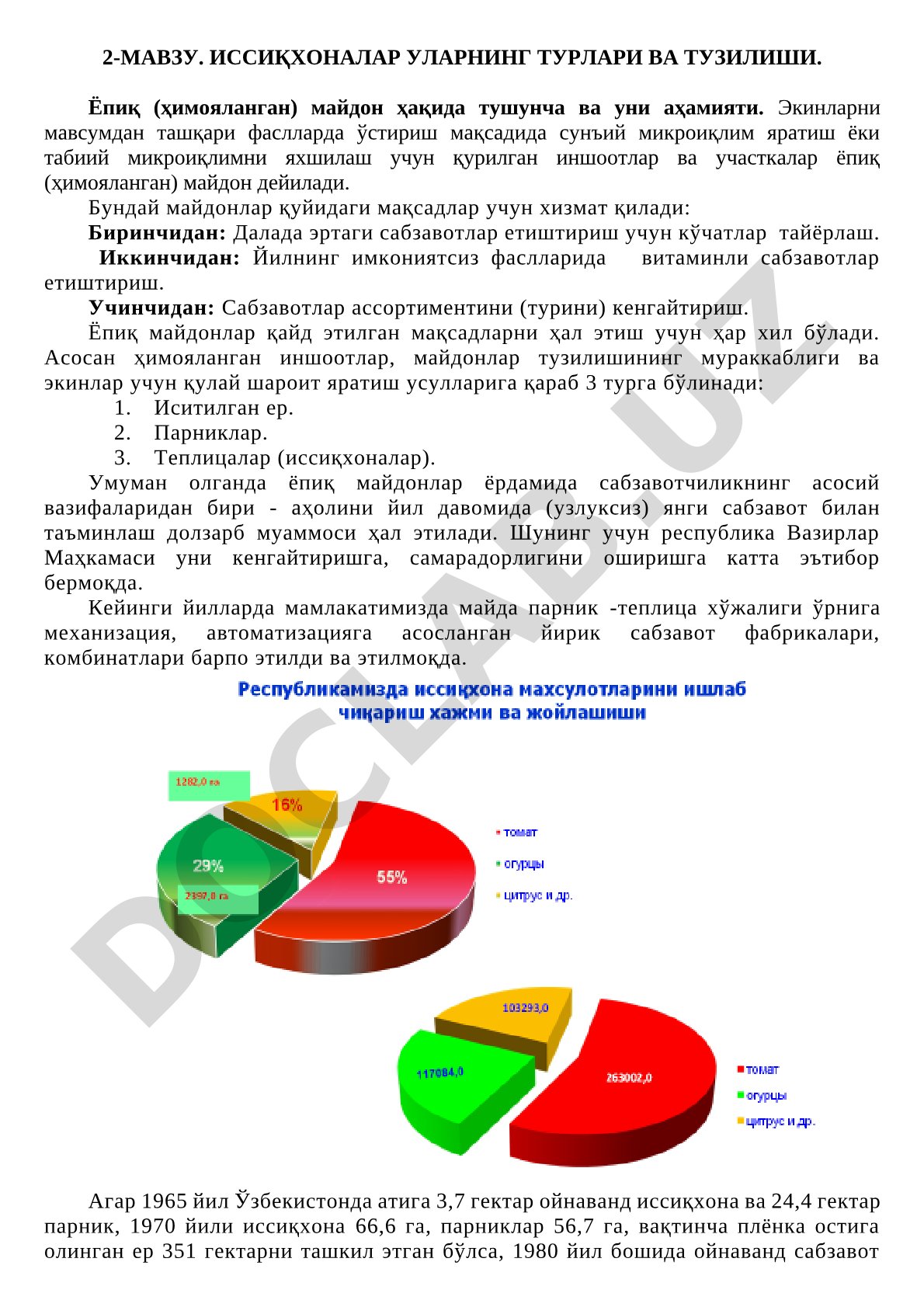 Иссиқхоналар уларнинг турлари ва тузилиши