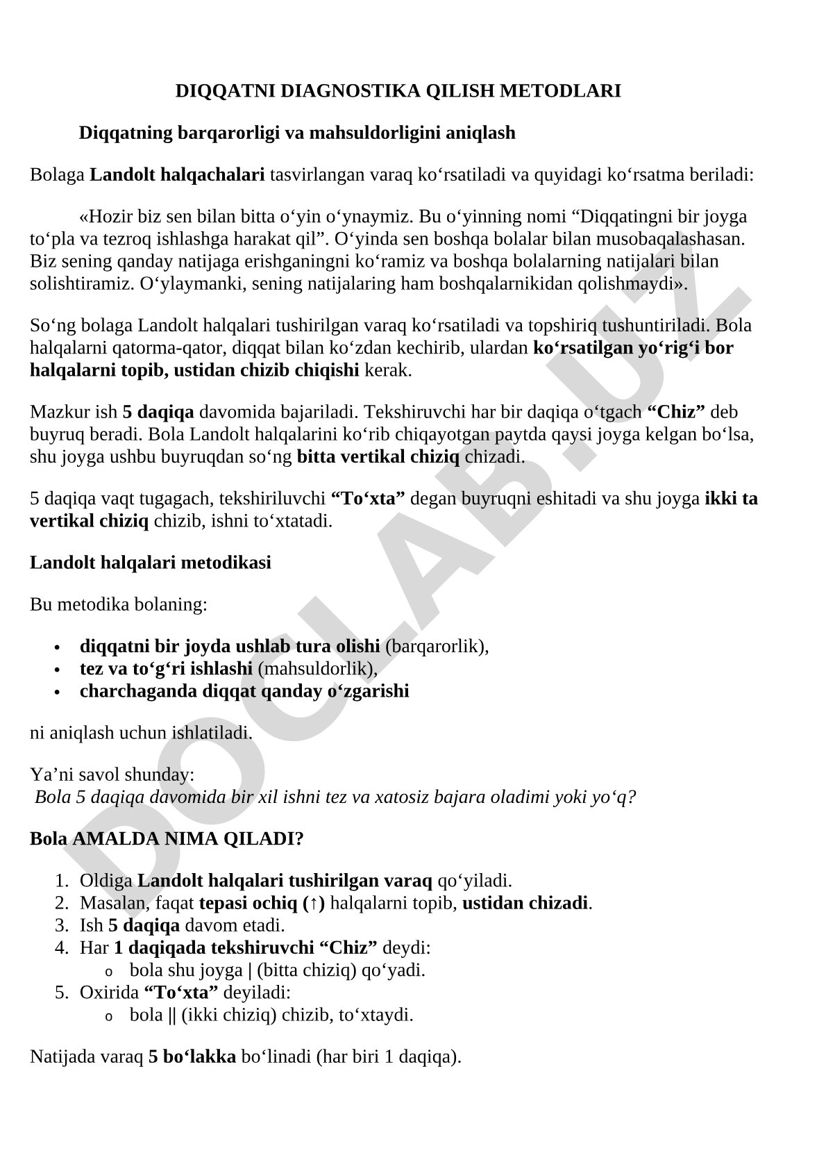 Diqqatni diagnostika qilish metodlari