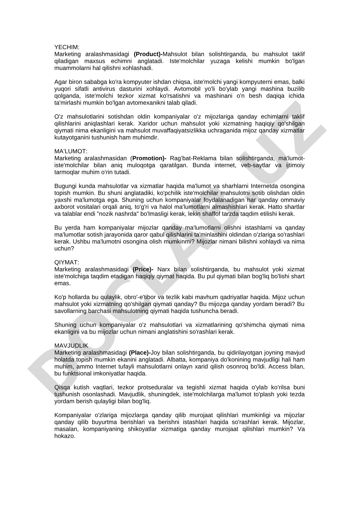 Marketing aralashmasidagi mahsulot va ma'lumot