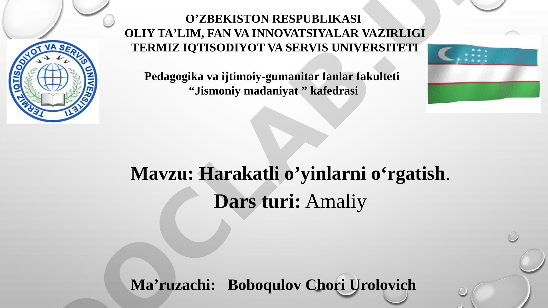 Harakatli o'yinlarni o'rgatish bo'yicha amaliy dars taqdimoti