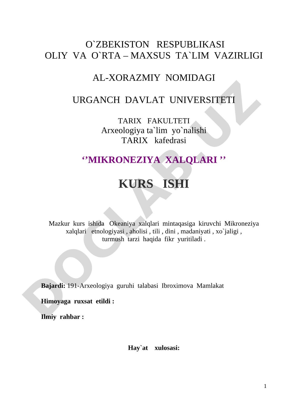 Mikroneziya xalqlari etnologiyasi, tili, dini, madaniyati va turmush tarzi