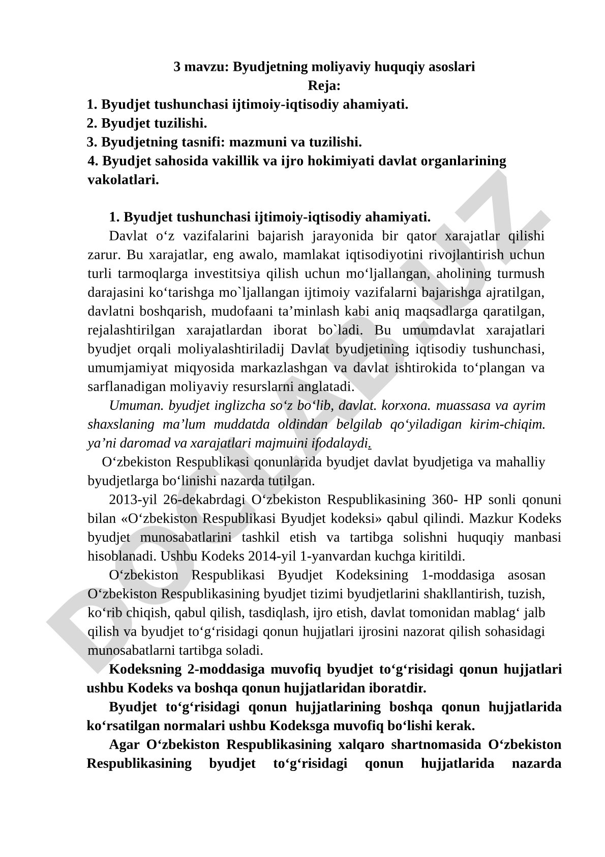 Byudjetning moliyaviy huquqiy asoslari