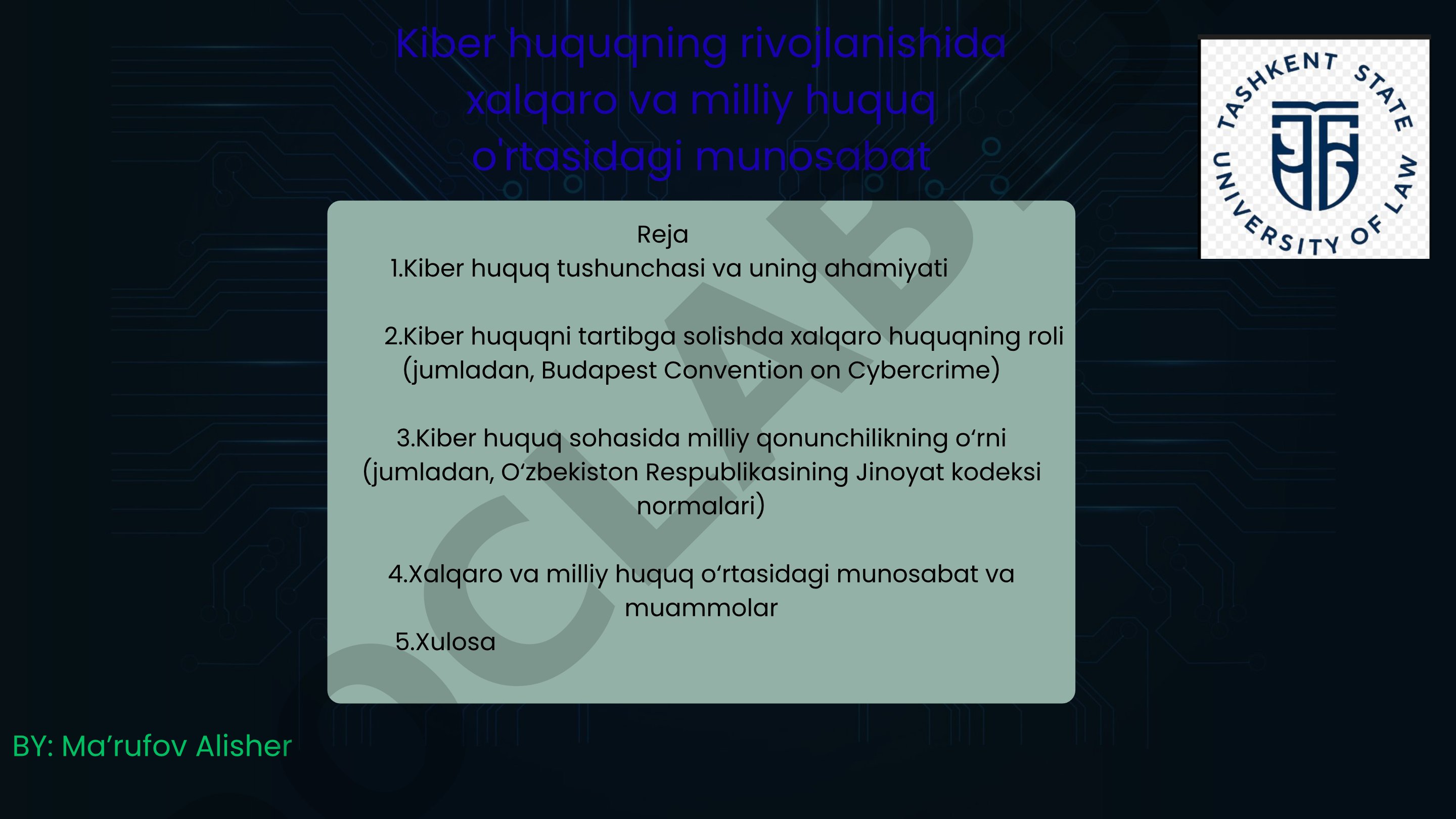 Kiber huquqning rivojlanishida xalqaro va milliy huquq o'rtasidagi munosabat