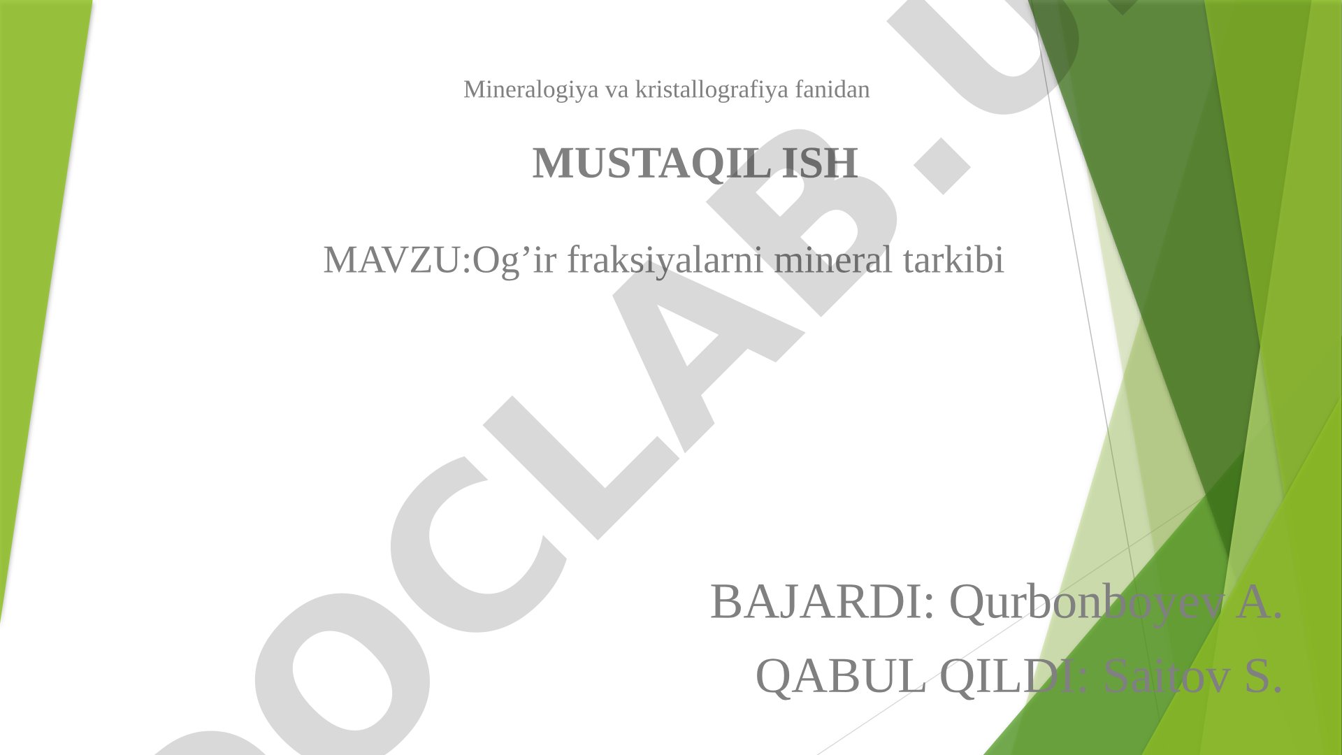 Og'ir fraksiyalarni mineral tarkibi