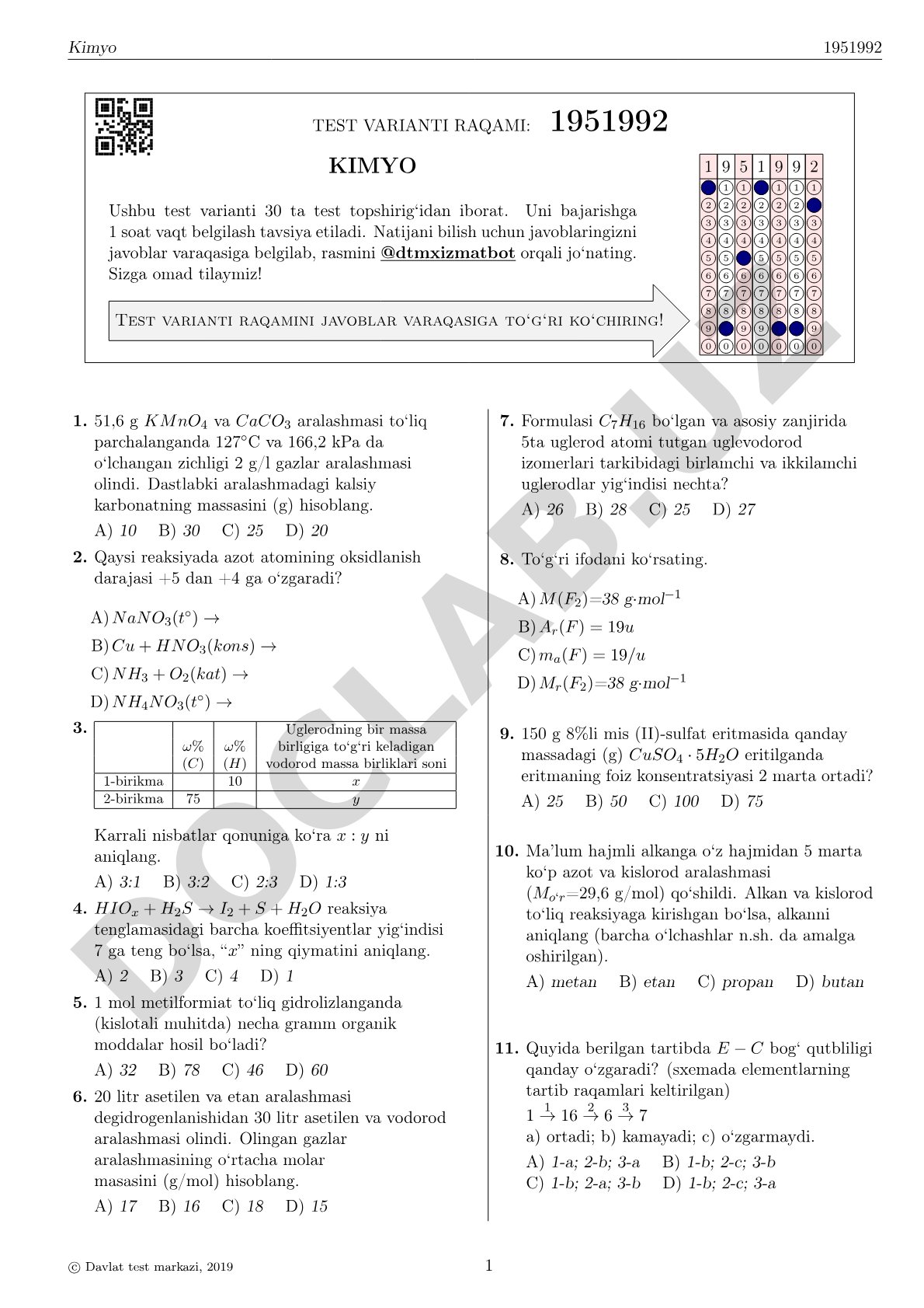 Kimyo test varianti 1951992