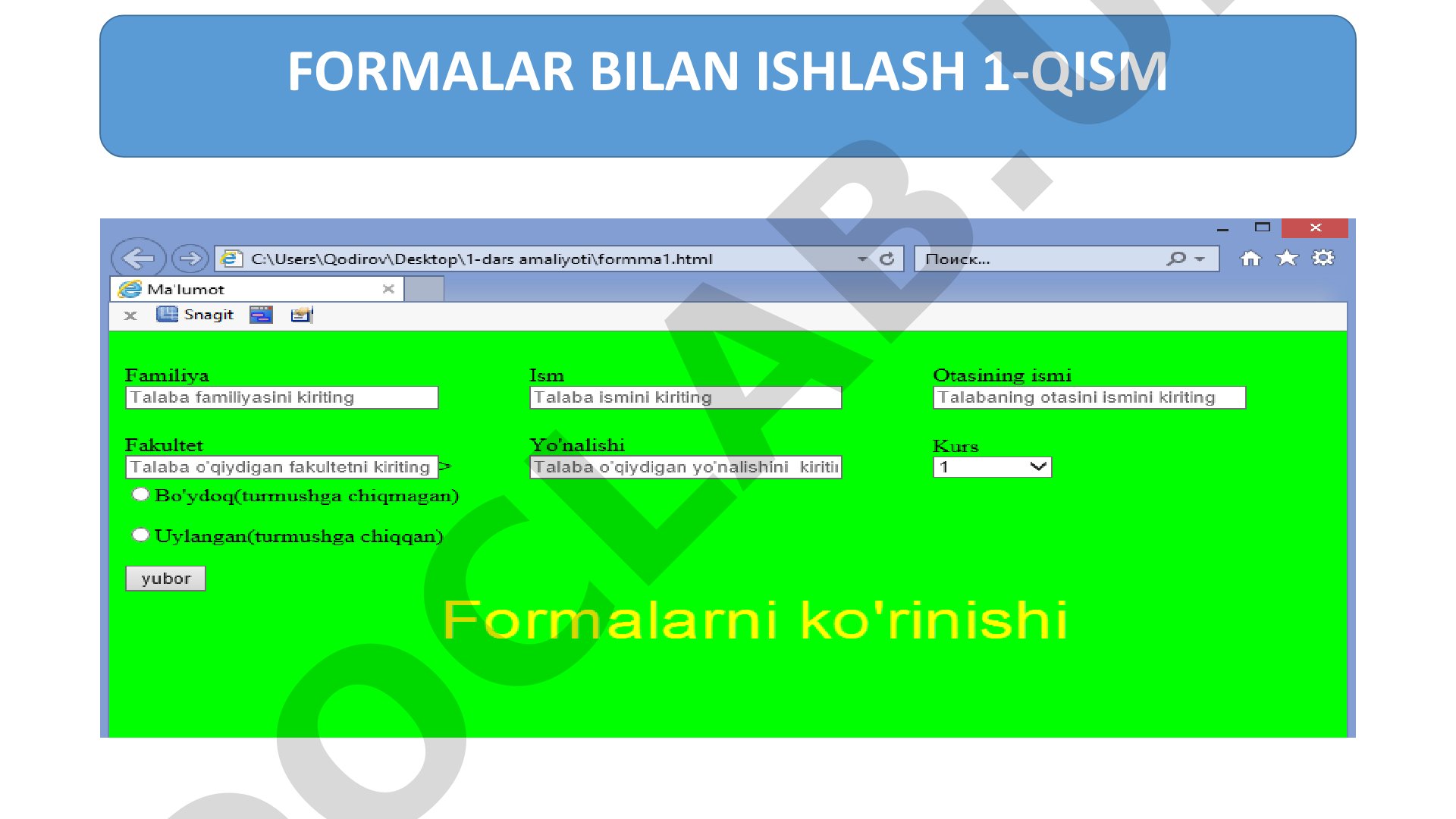 HTML formalari bilan ishlash