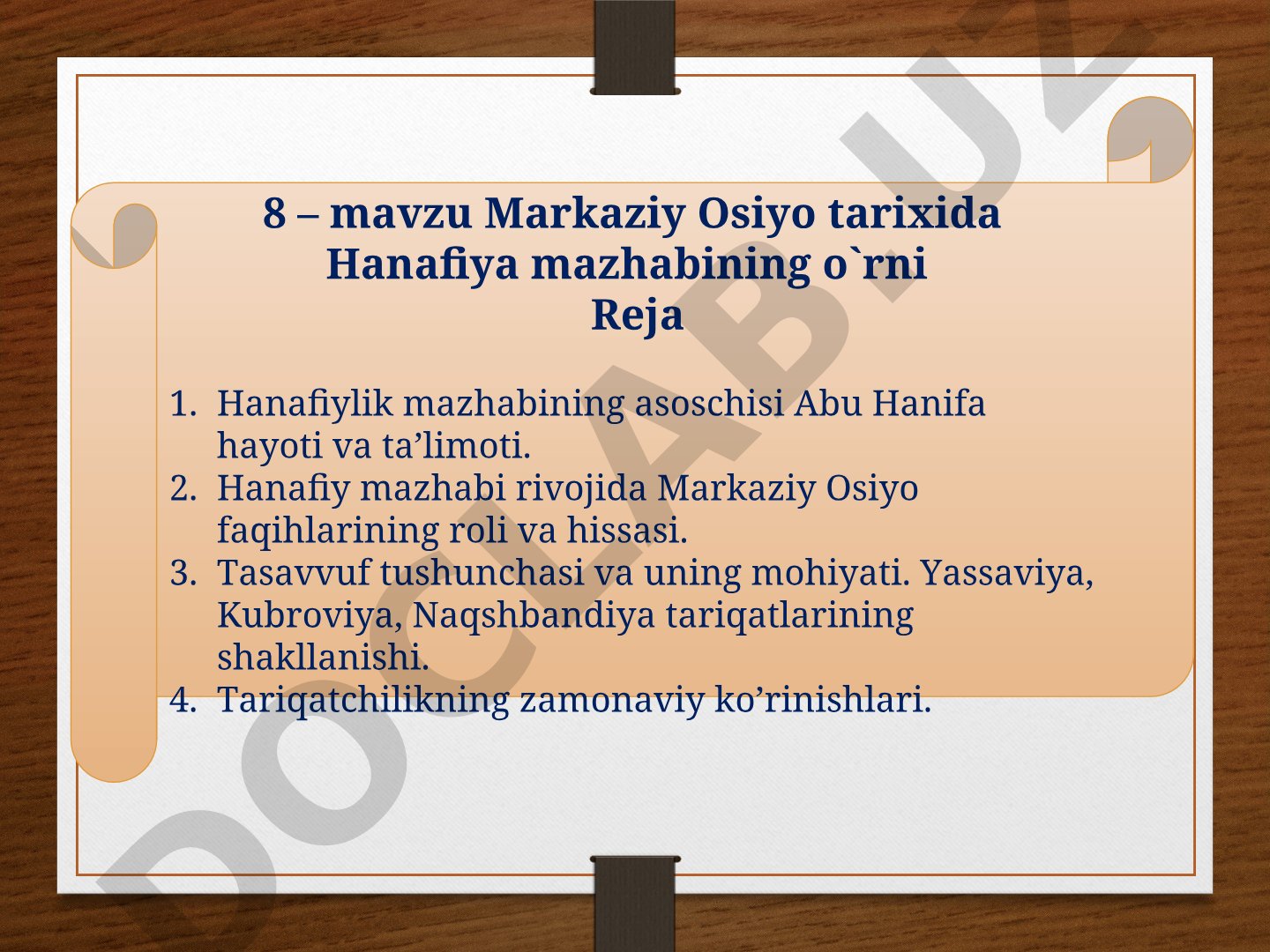 Markaziy Osiyo tarixida Hanafiya mazhabining o`rni