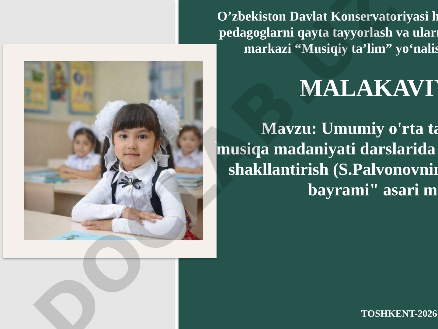 Umumiy o'rta ta lim maktabining musiqa madaniyati darslarida kuylash mahoratini shakllantirish (S.Palvonovning "Navro'z bahor bayrami" asari misolida)