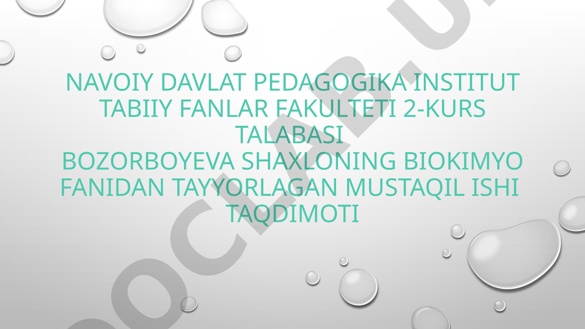 Biokimyo fanidan mustaqil ish