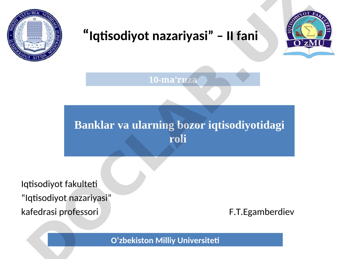 Banklar va ularning bozor iqtisodiyotidagi roli