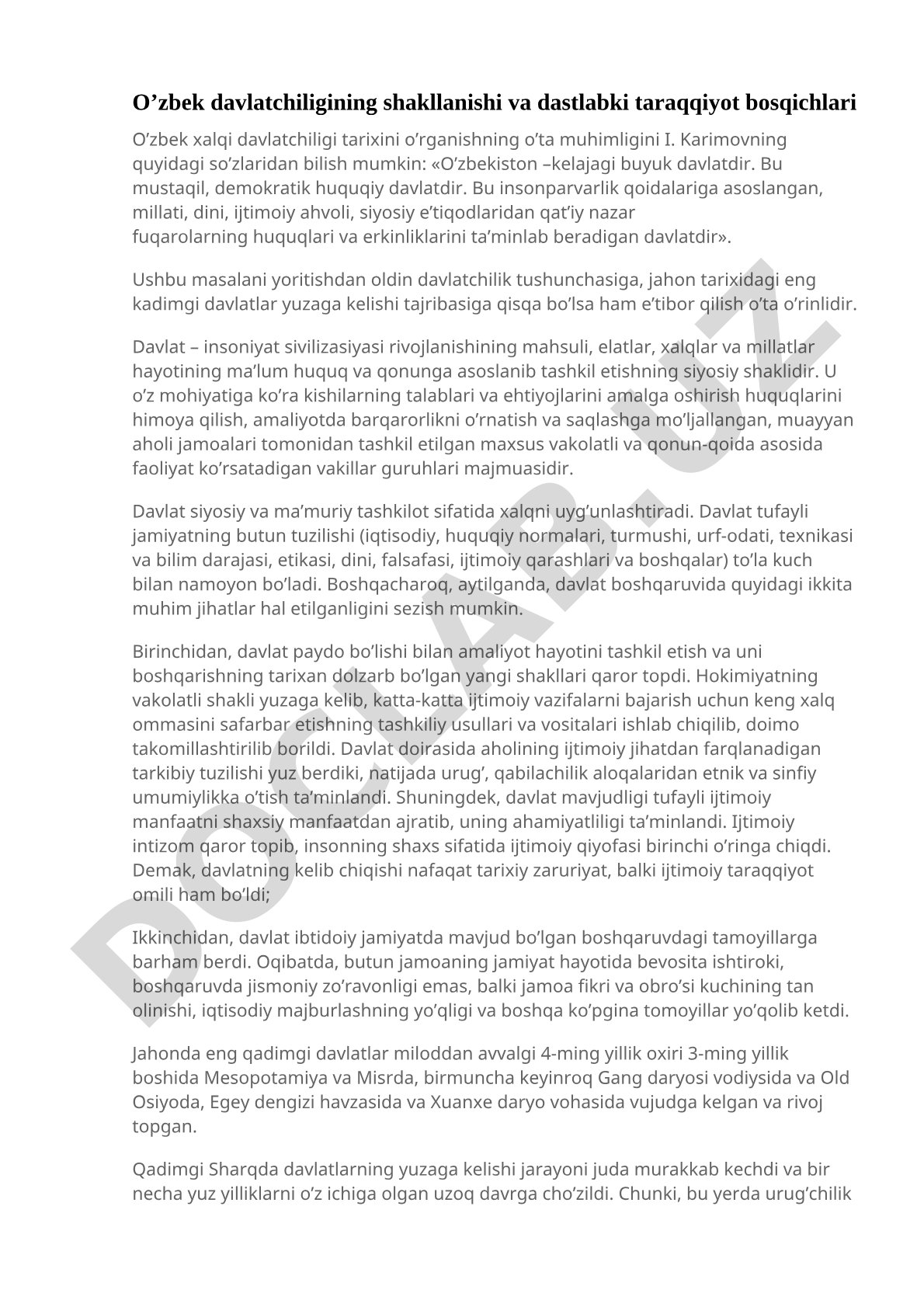 O'zbek davlatchiligining shakllanishi va dastlabki taraqqiyot bosqichlari