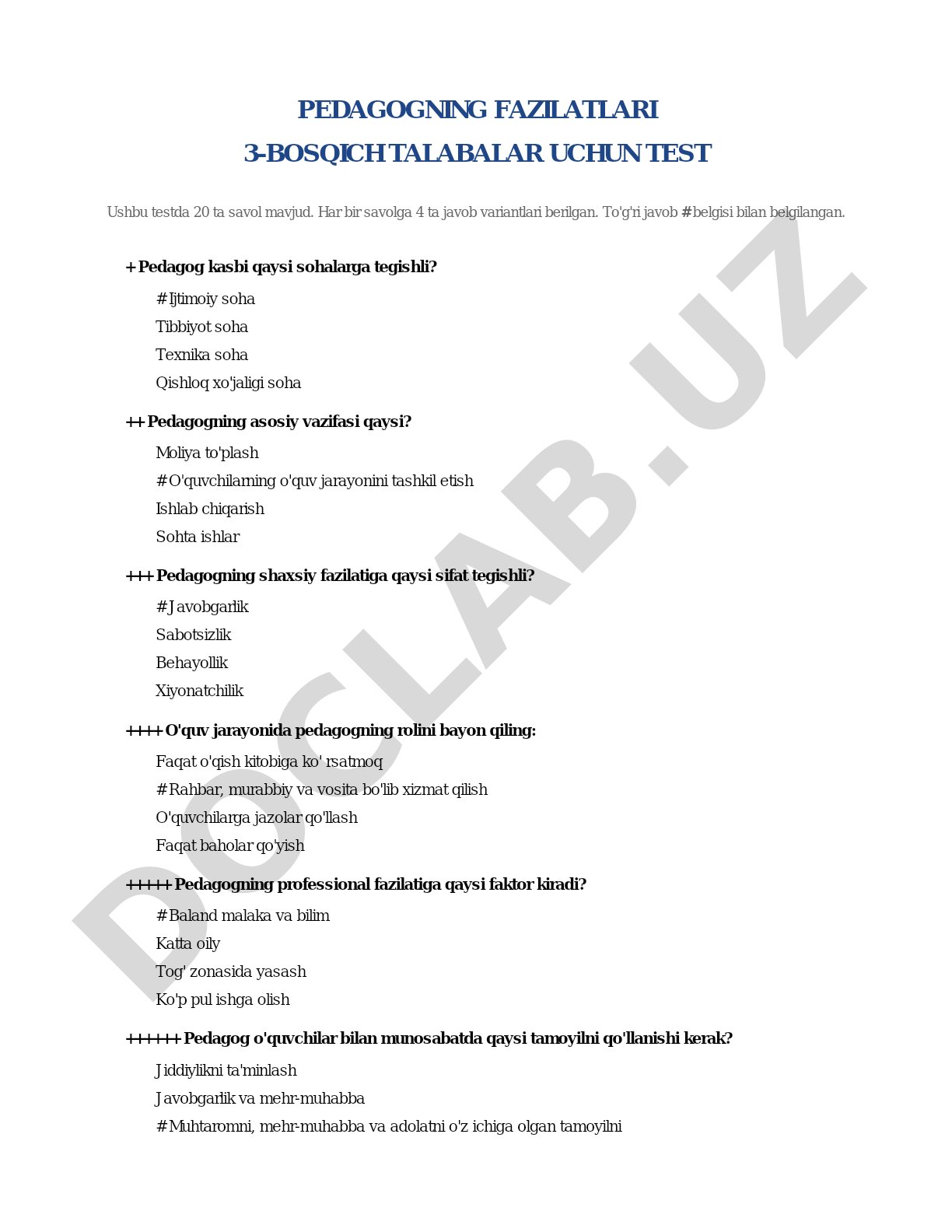 Pedagogning shaxsiy, professional va axloqiy fazilatlari