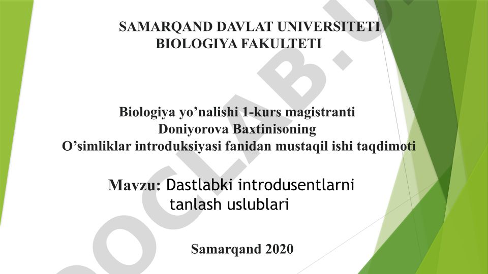 Dastlabki introdusentlarni tanlash uslublari