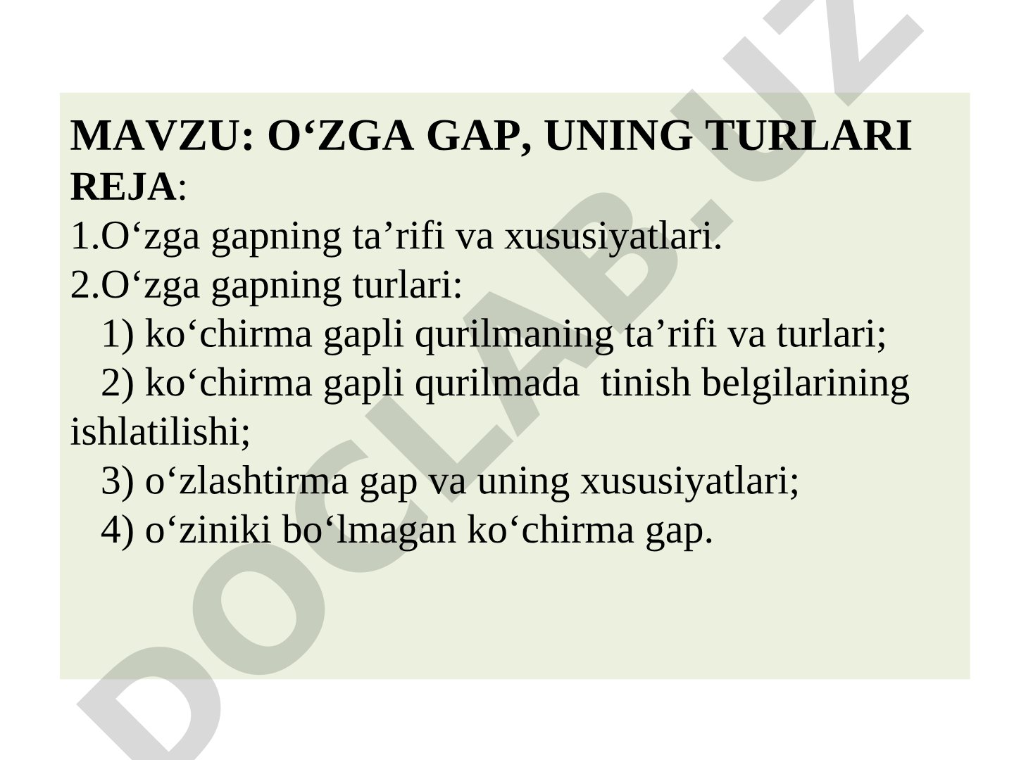 O‘zga gap, uning turlari