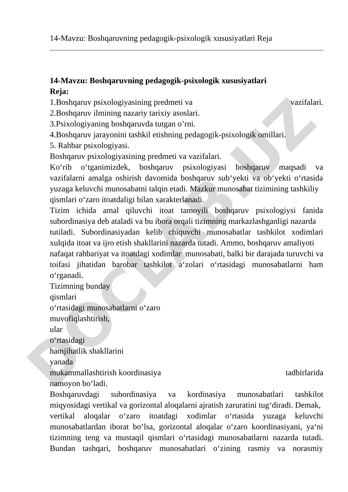 Boshqaruvning pedagogik-psixologik xususiyatlari