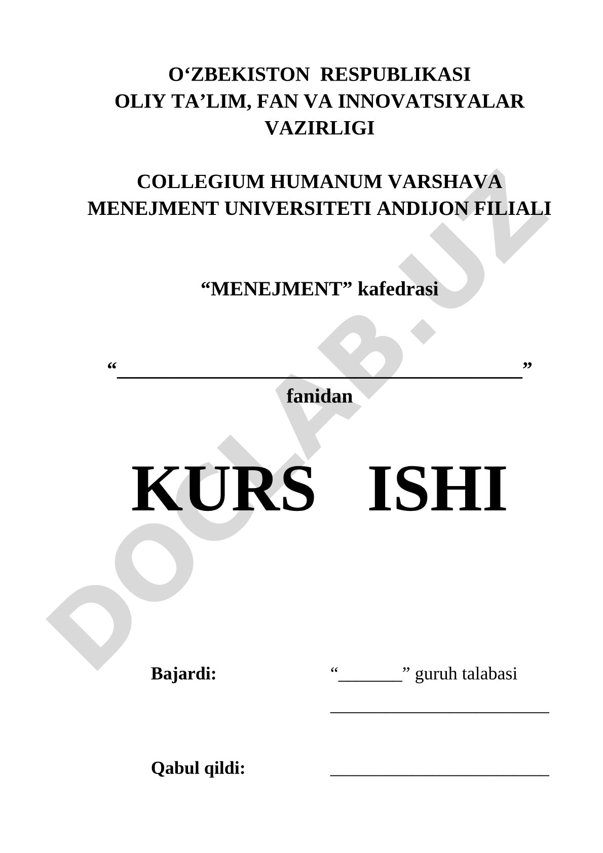 Menejment fanidan kurs ishi