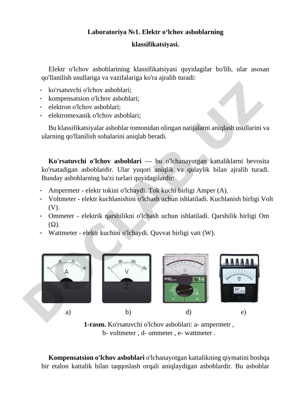 Elektr o‘lchov asboblarining klassifikatsiyasi