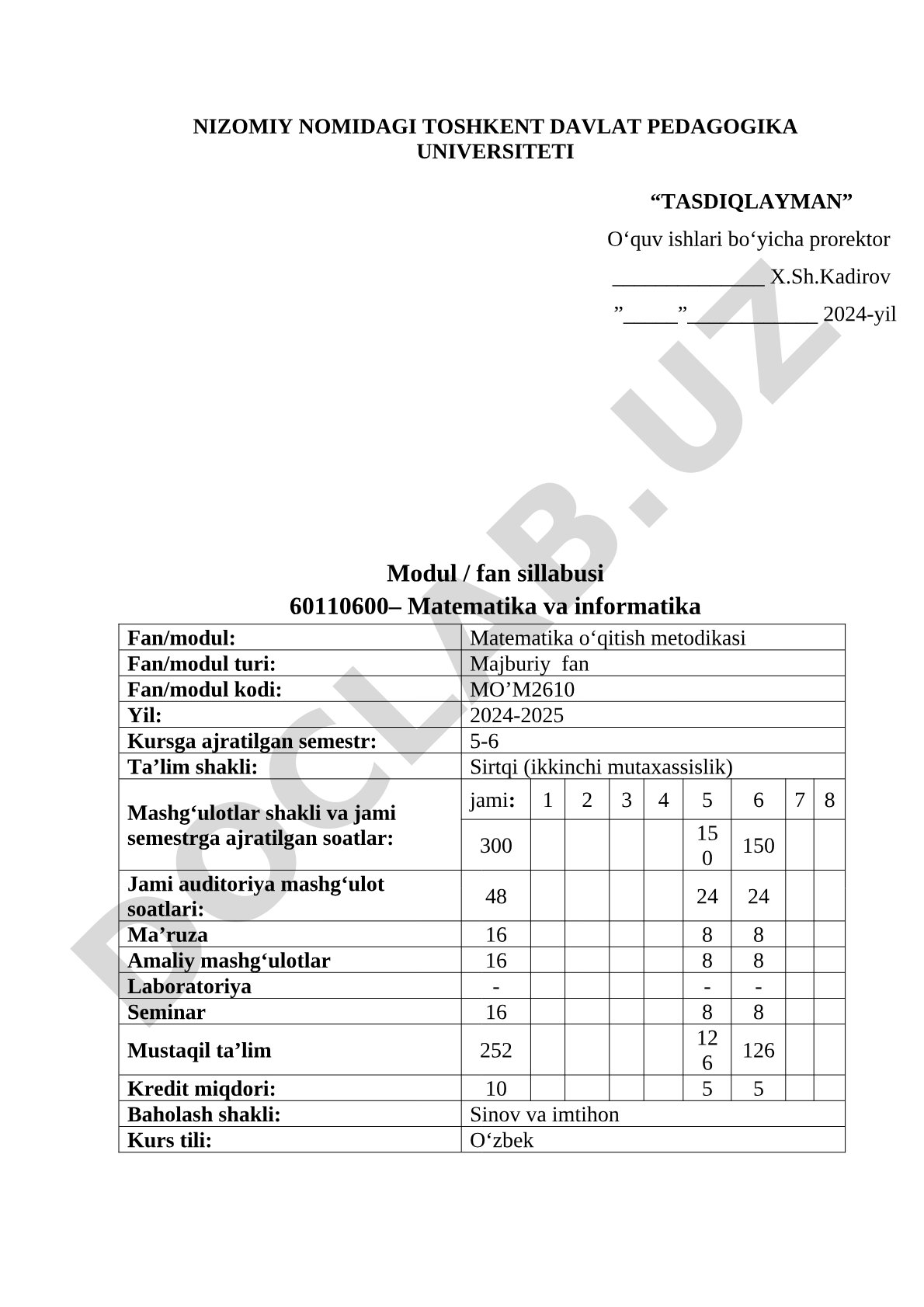 Matematika o‘qitish metodikasi