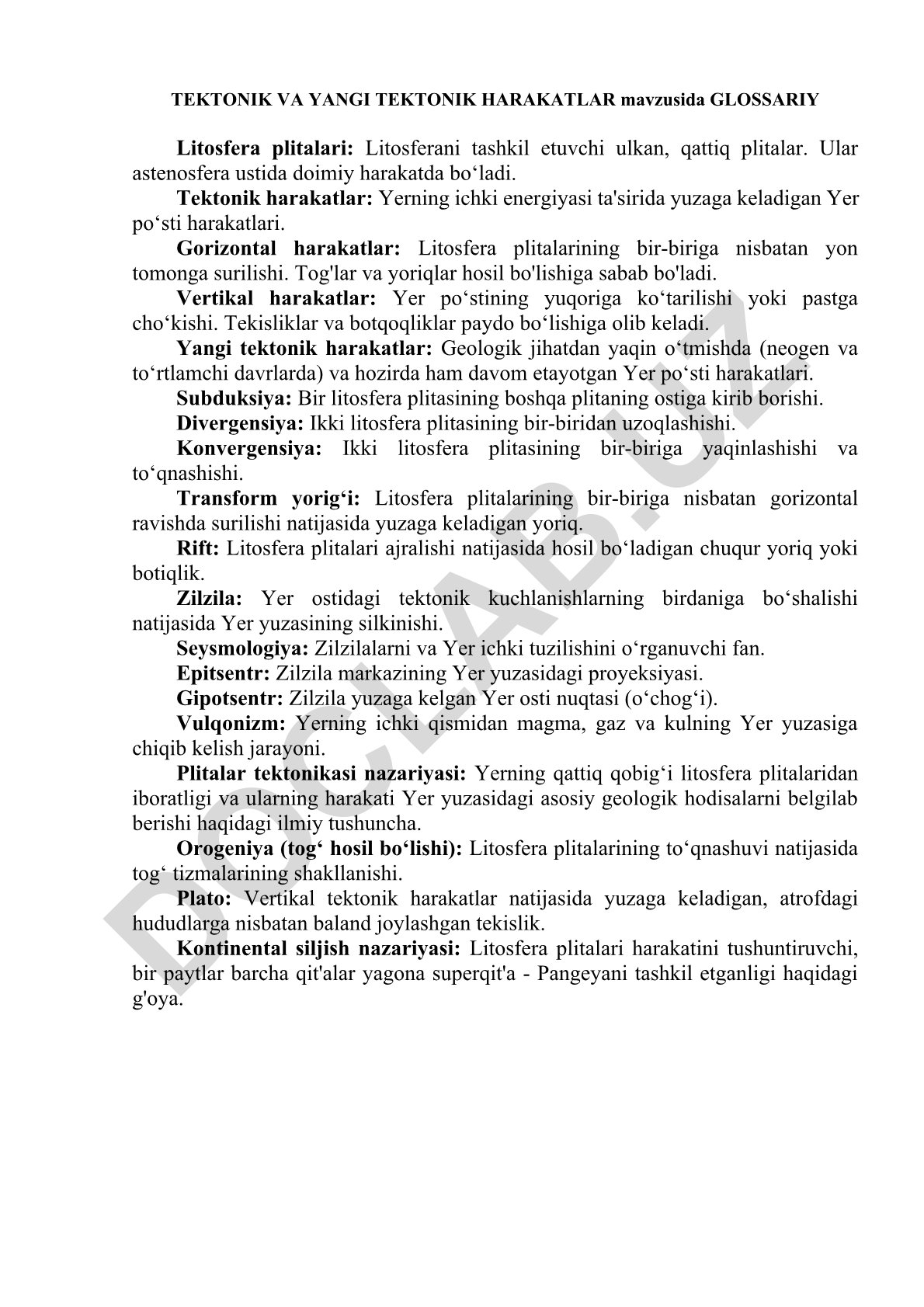 Tektonik va yangi tektonik harakatlar