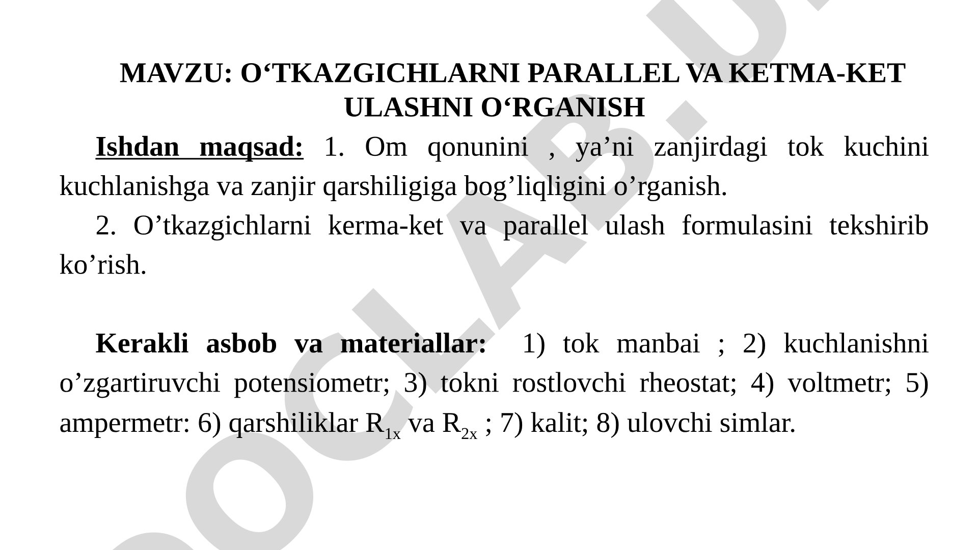 O‘TKAZGICHLARNI PARALLEL VA KETMA-KET ULASHNI O‘RGANISH