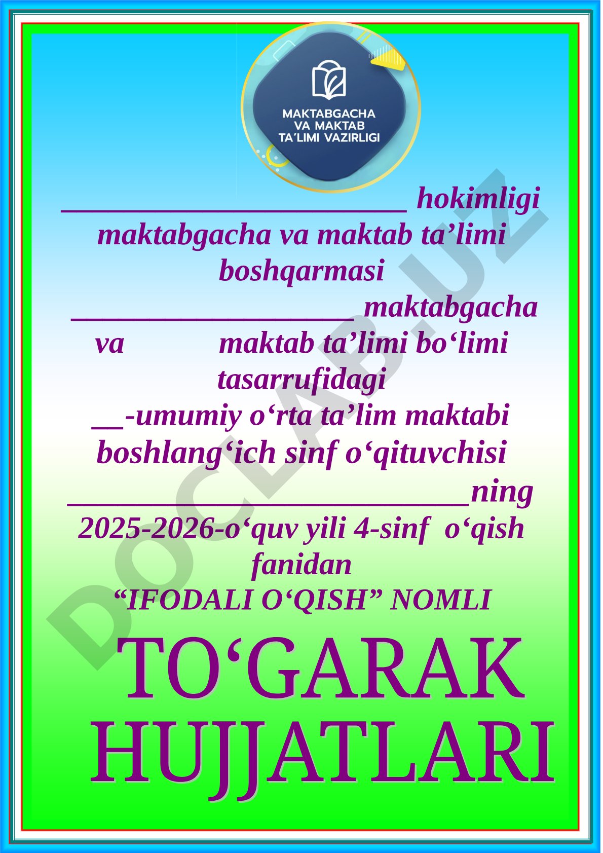4-sinf o'qish fanidan ifodali o'qish to'garagi