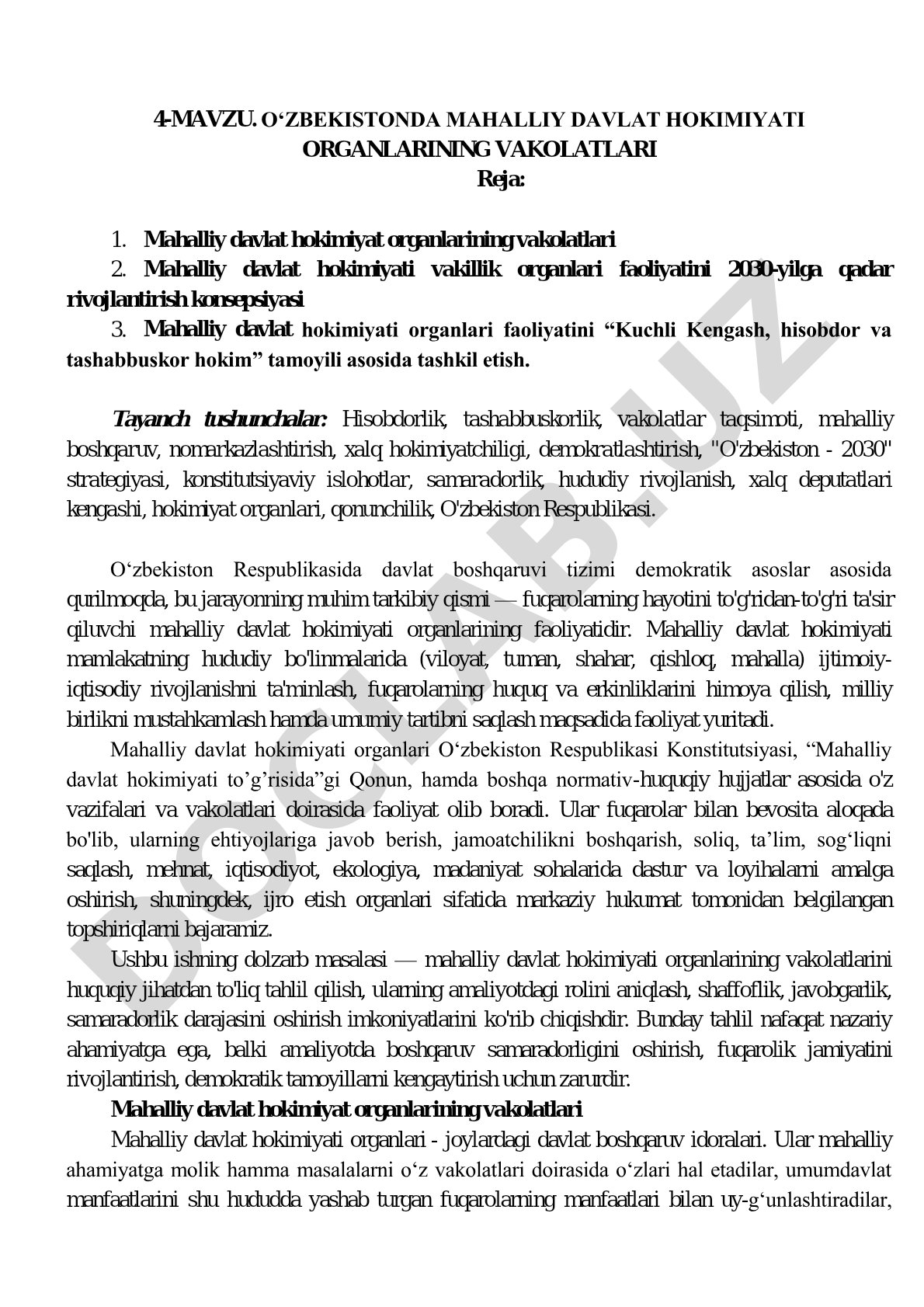 O'zbekistonda mahalliy davlat hokimiyati organlarining vakolatlari