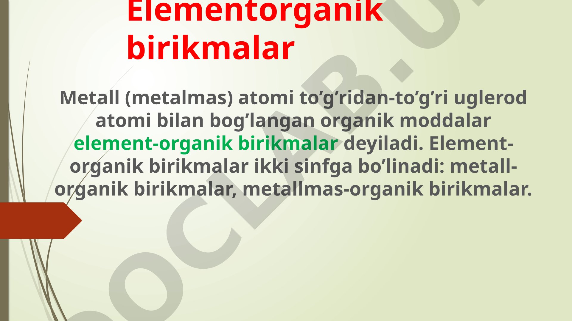 Magniyorganik, ruxorganik va titanorganik birikmalarning fizik va kimyoviy xossalari
